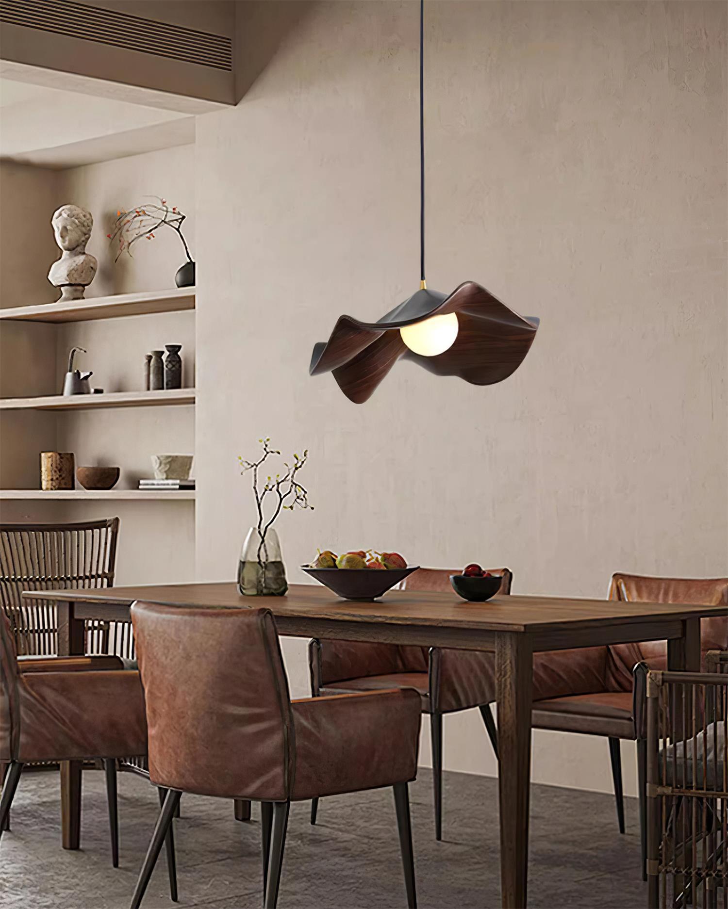 Pendant Lamp Resin Shade in White and Walnut for Living and Dining Room - Letslighting