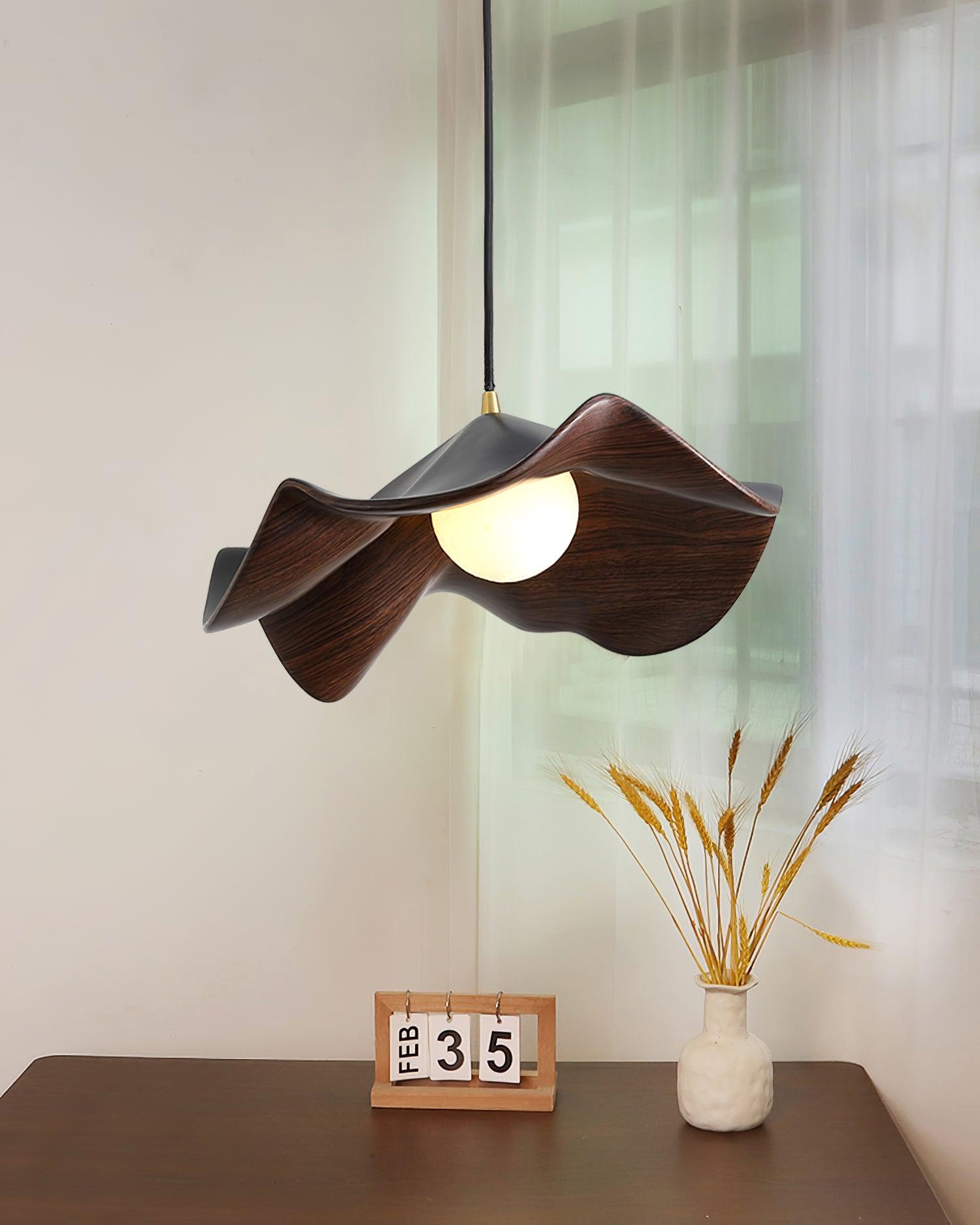 Pendant Lamp Resin Shade in White and Walnut for Living and Dining Room - Letslighting