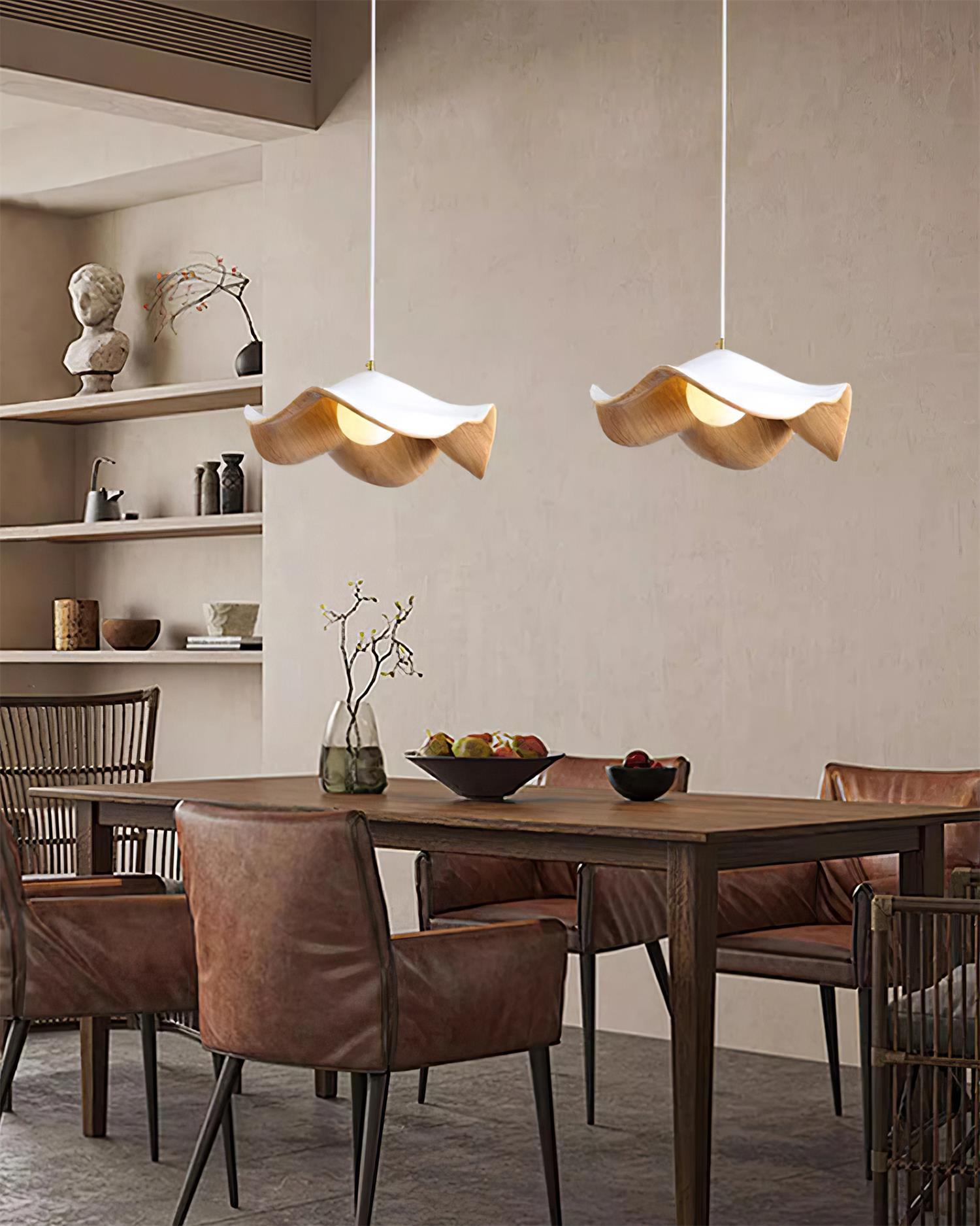 Pendant Lamp Resin Shade in White and Walnut for Living and Dining Room - Letslighting