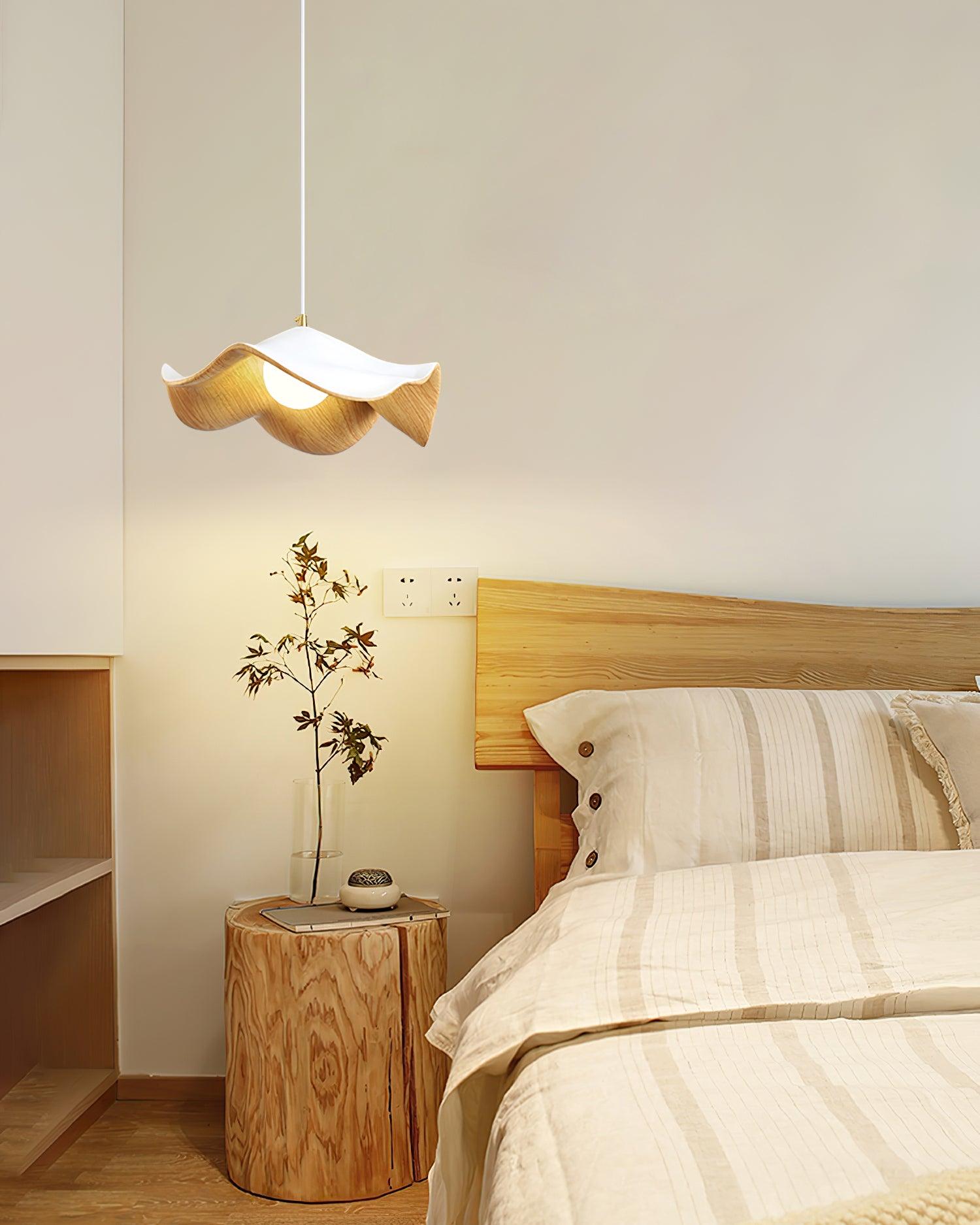 Pendant Lamp Resin Shade in White and Walnut for Living and Dining Room - Letslighting