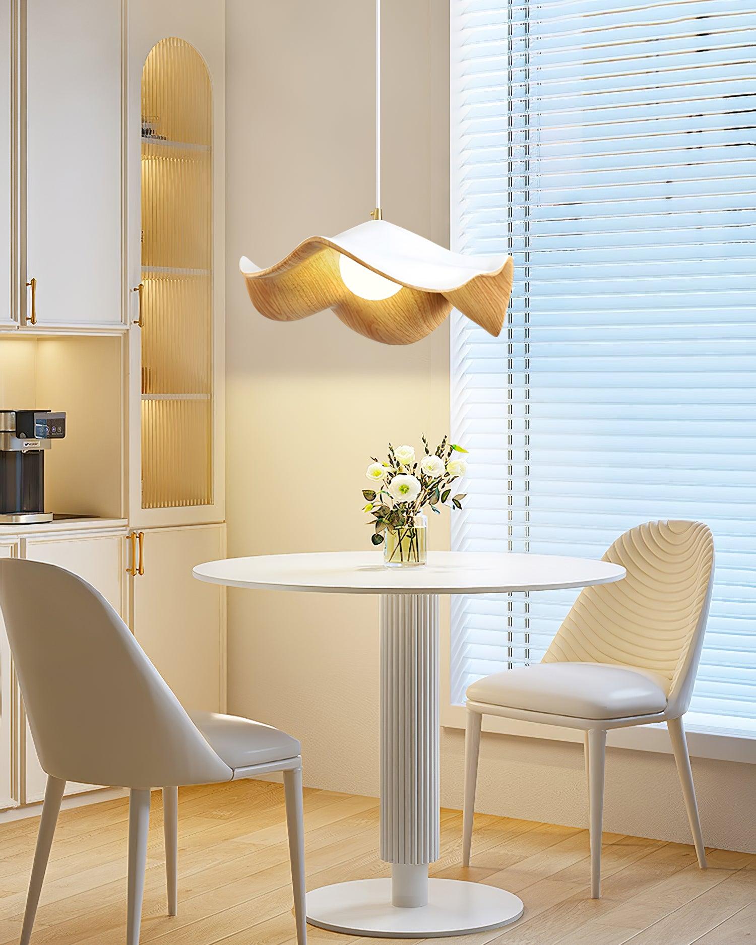 Pendant Lamp Resin Shade in White and Walnut for Living and Dining Room - Letslighting