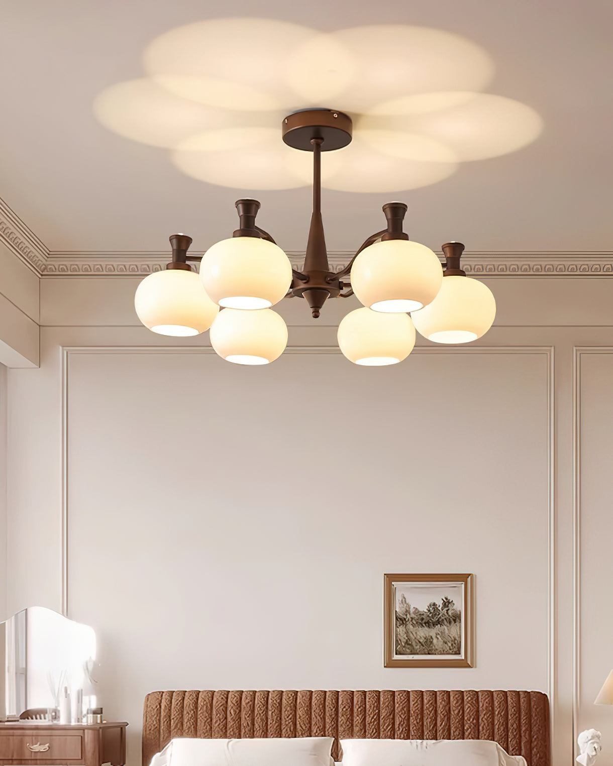 Cassia Chandelier Opal Glass Globe Arms - Letslighting