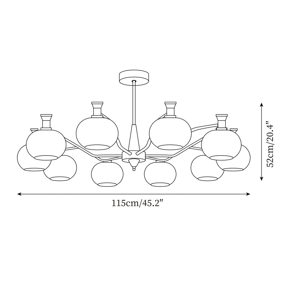 Cassia Chandelier Opal Glass Globe Arms - Letslighting
