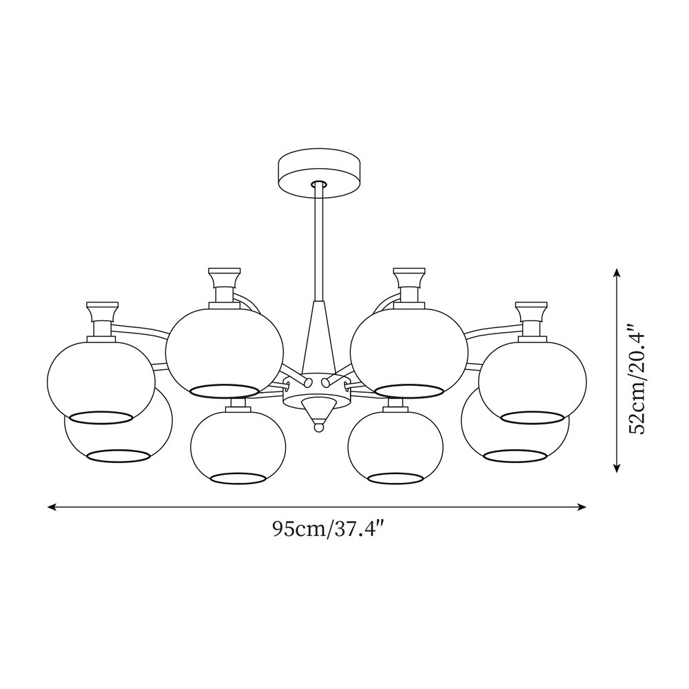 Cassia Chandelier Opal Glass Globe Arms - Letslighting