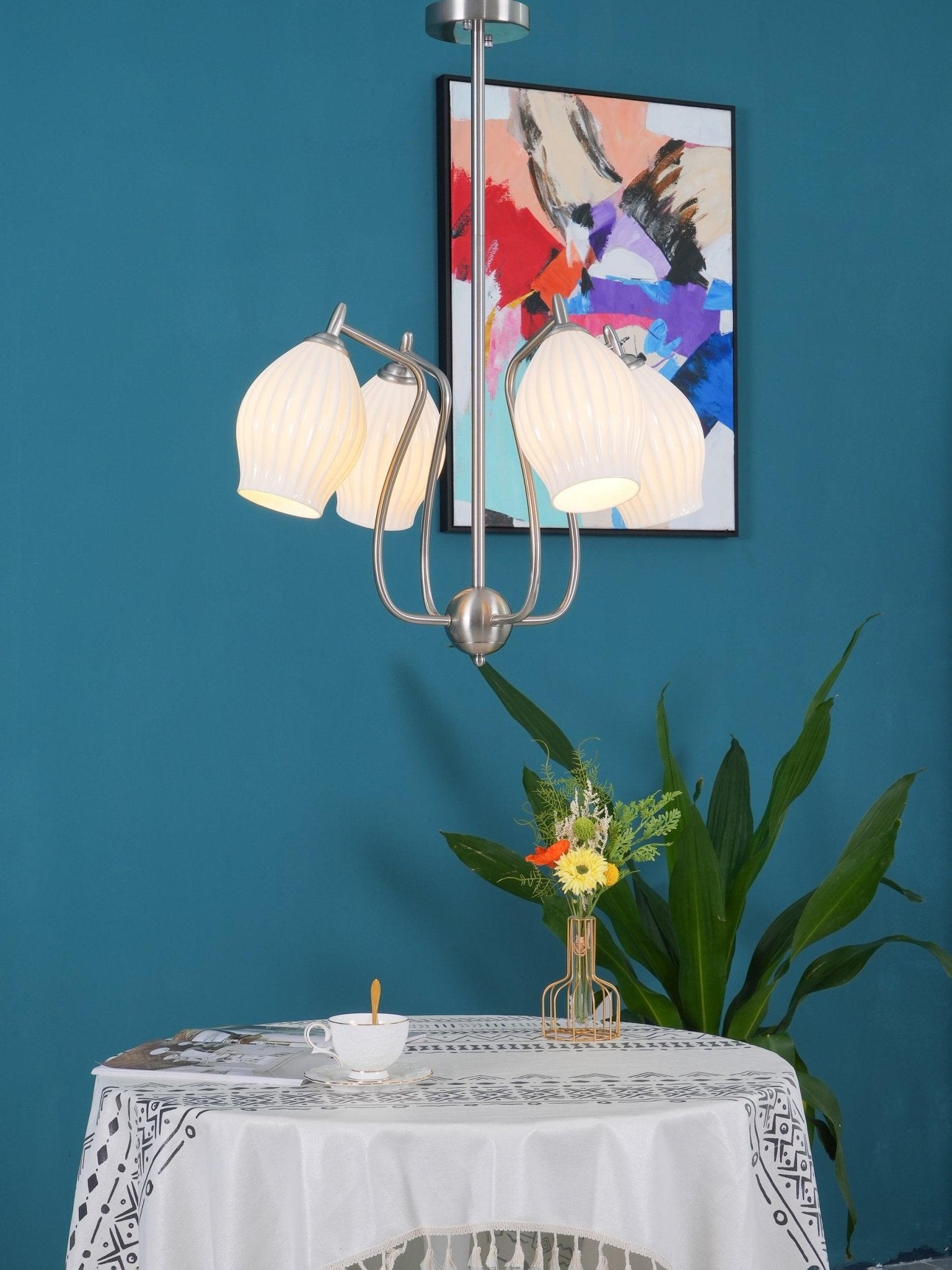 Lustra Chandelier Ceramic Ribbed Sculptural Glass Elegant - Letslighting