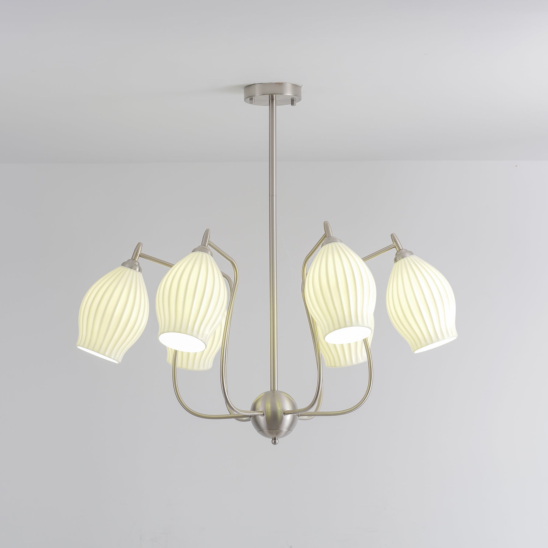 Lustra Chandelier Ceramic Ribbed Sculptural Glass Elegant - Letslighting