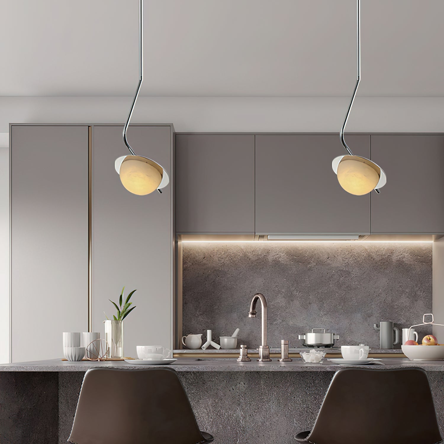 Ivvaros Chic Modern Minimalist LuminanceStainless Alabaster Pendant Light - Lamp Copper