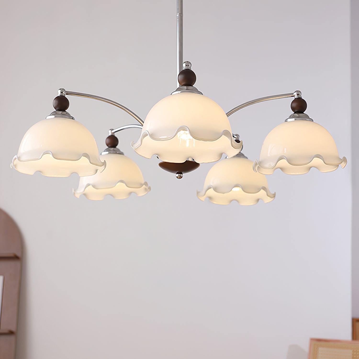 Claudia Chandelier Frosted Ruffle Shades Floral - Letslighting