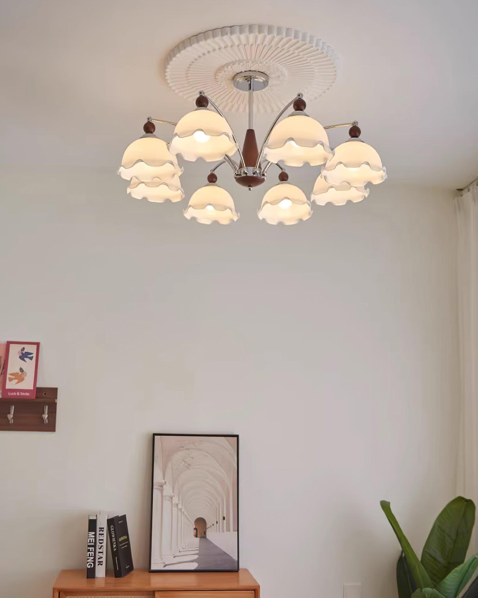 Claudia Chandelier Frosted Ruffle Shades Floral - Letslighting