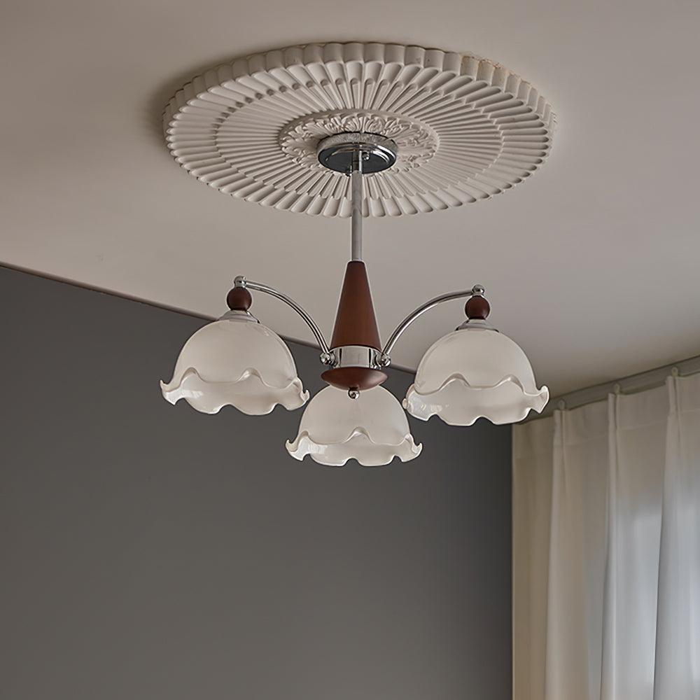 Claudia Chandelier Frosted Ruffle Shades Floral - Letslighting