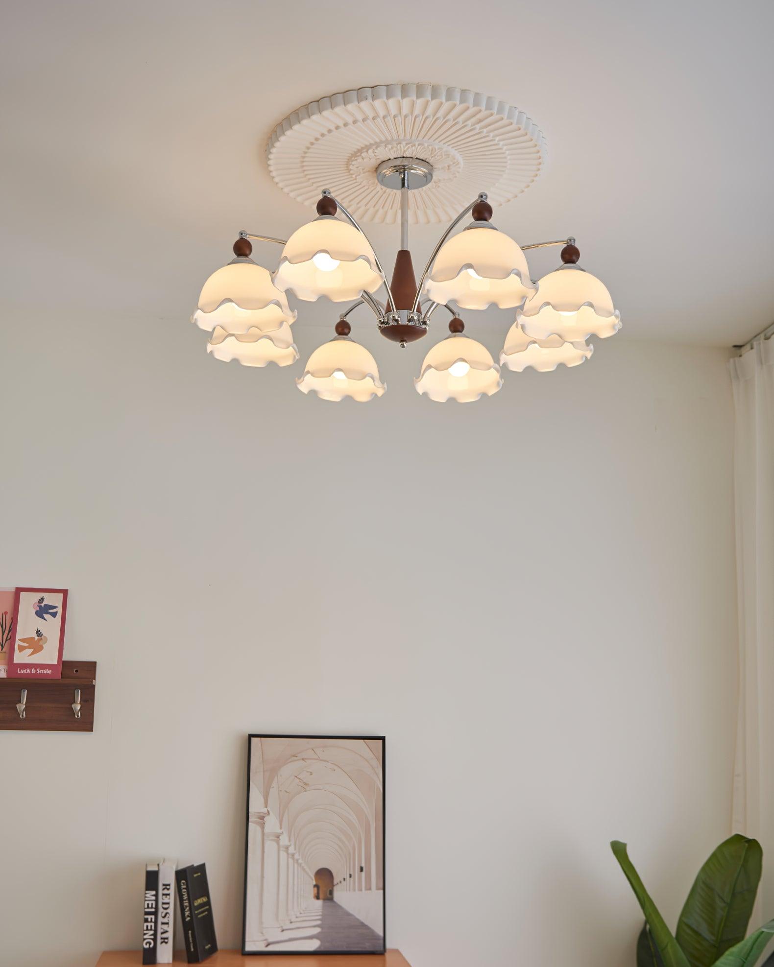 Claudia Chandelier Frosted Ruffle Shades Floral - Letslighting