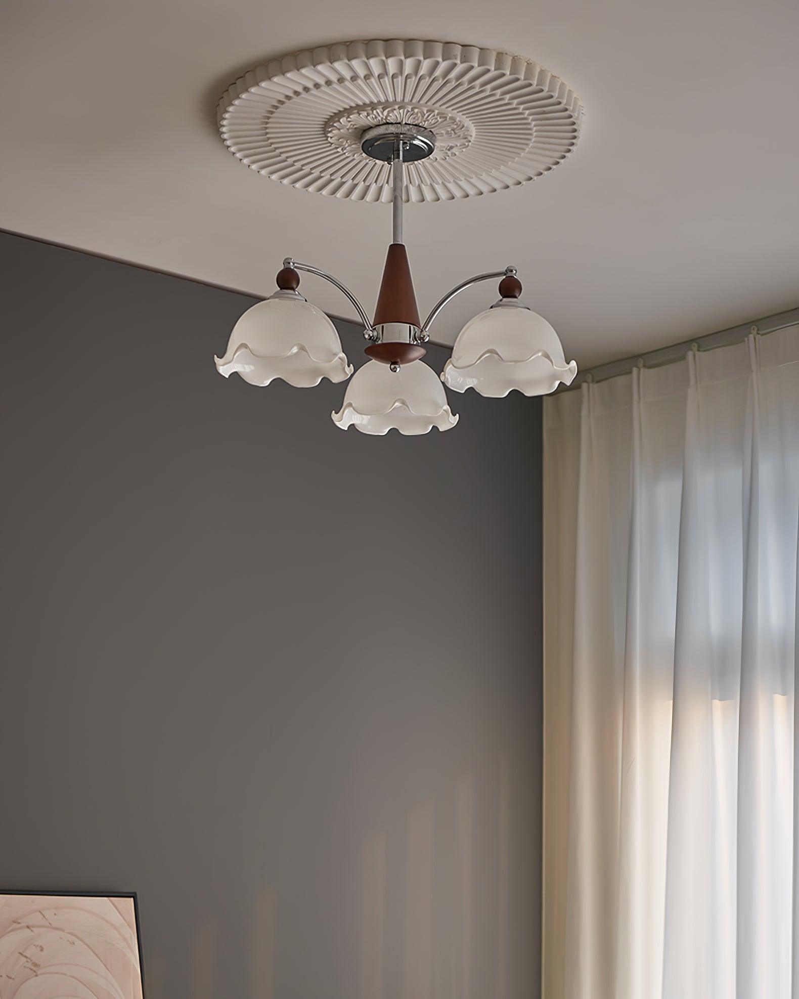 Claudia Chandelier Frosted Ruffle Shades Floral - Letslighting