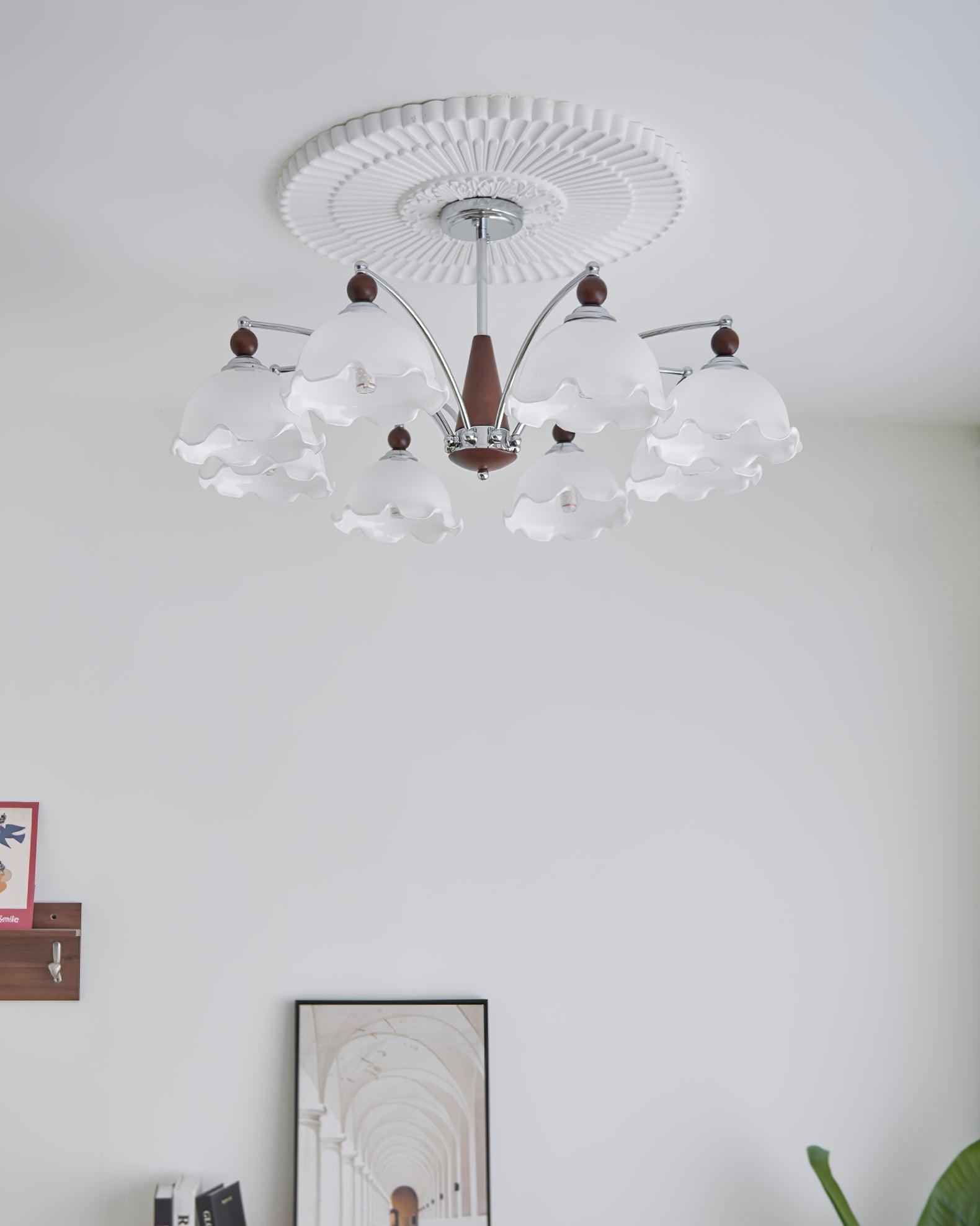 Claudia Chandelier Frosted Ruffle Shades Floral - Letslighting