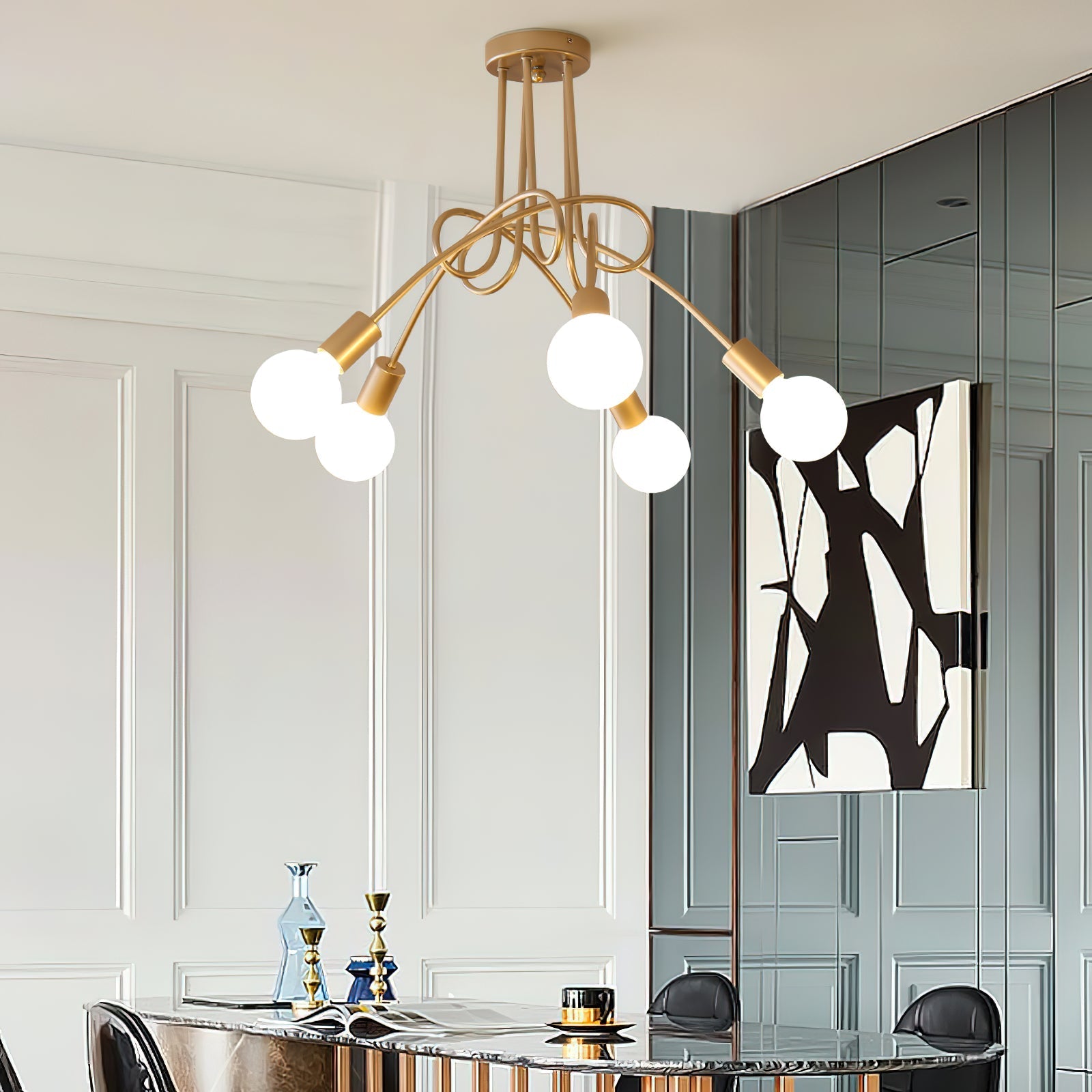 Oasis Art Unique Sputnik Metal Glass Ceiling Lamp - Lamp Copper