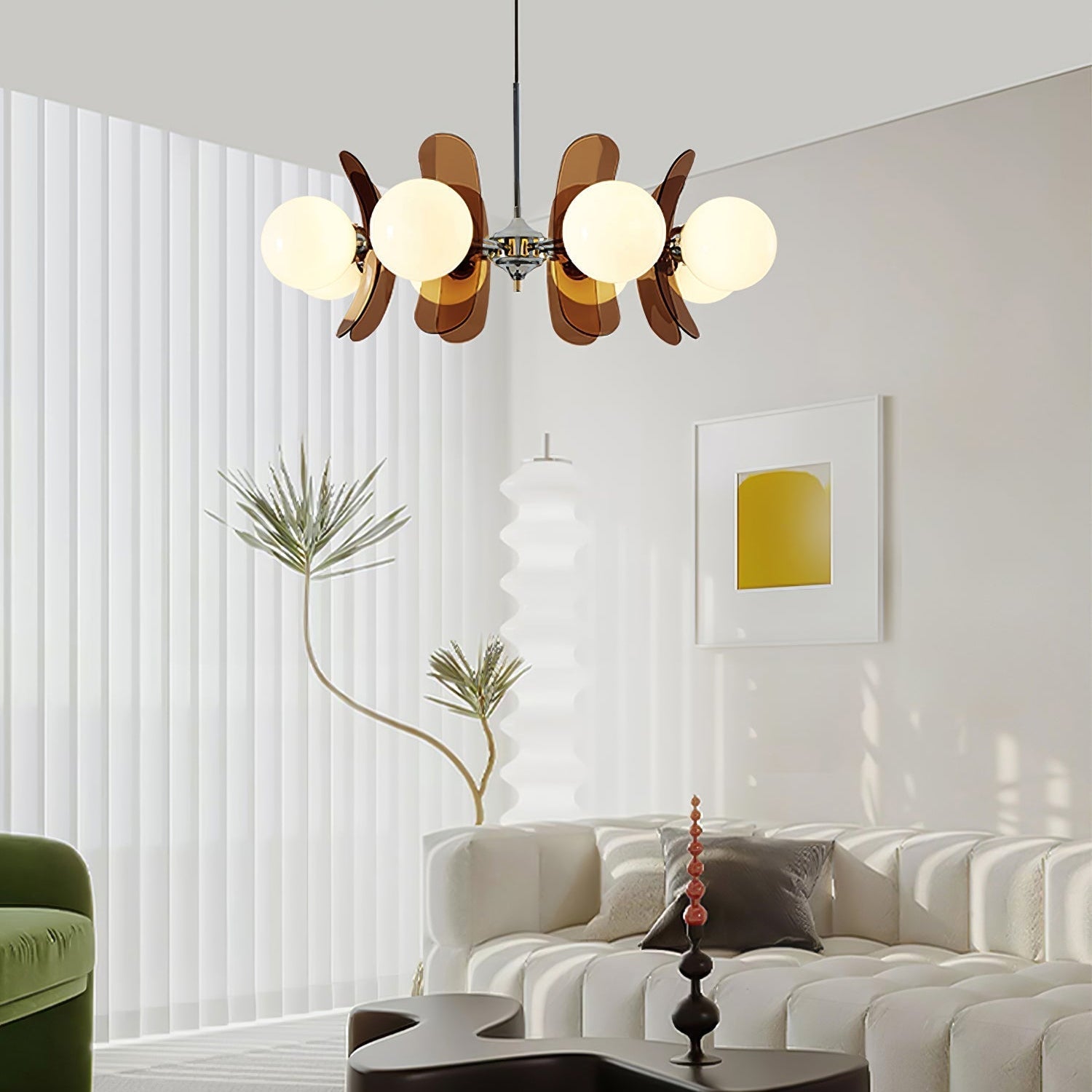 Prism Creativity Sputnik Orange Glass Acrylic Chandelier - Lamp Copper