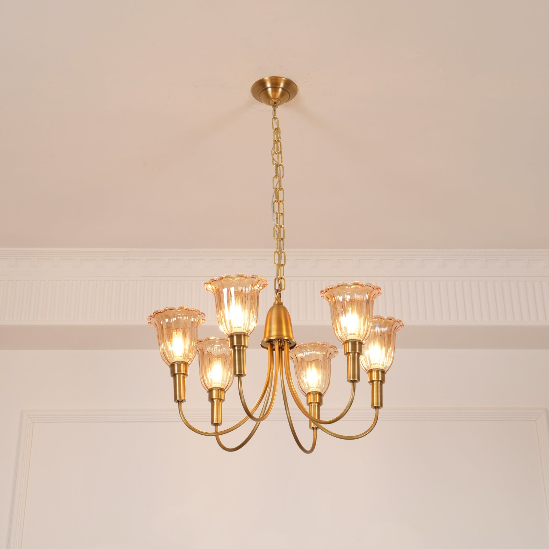 Tempo Vintage Art Deco Metal Brass Chandelier - Lamp Copper