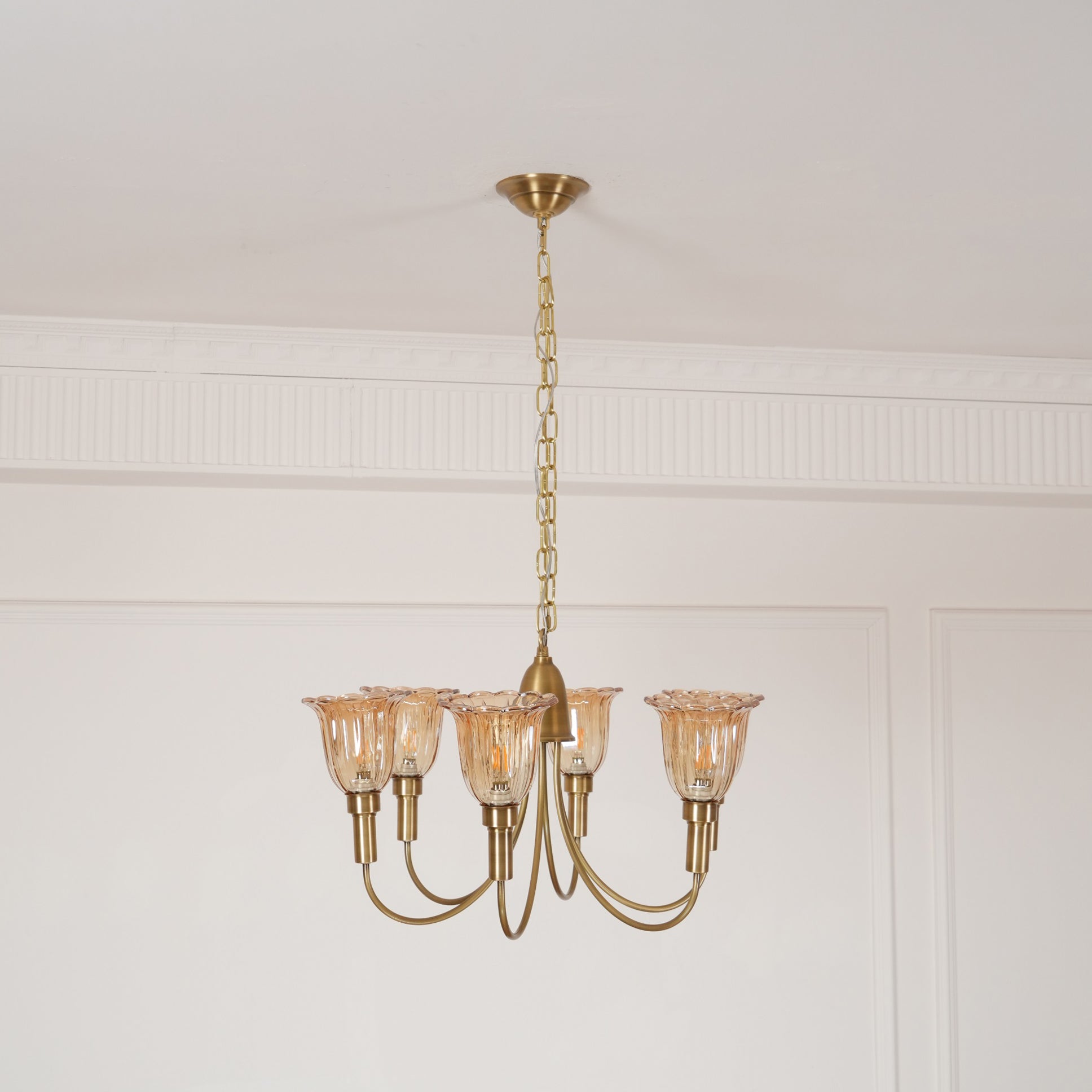 Tempo Vintage Art Deco Metal Brass Chandelier - Lamp Copper