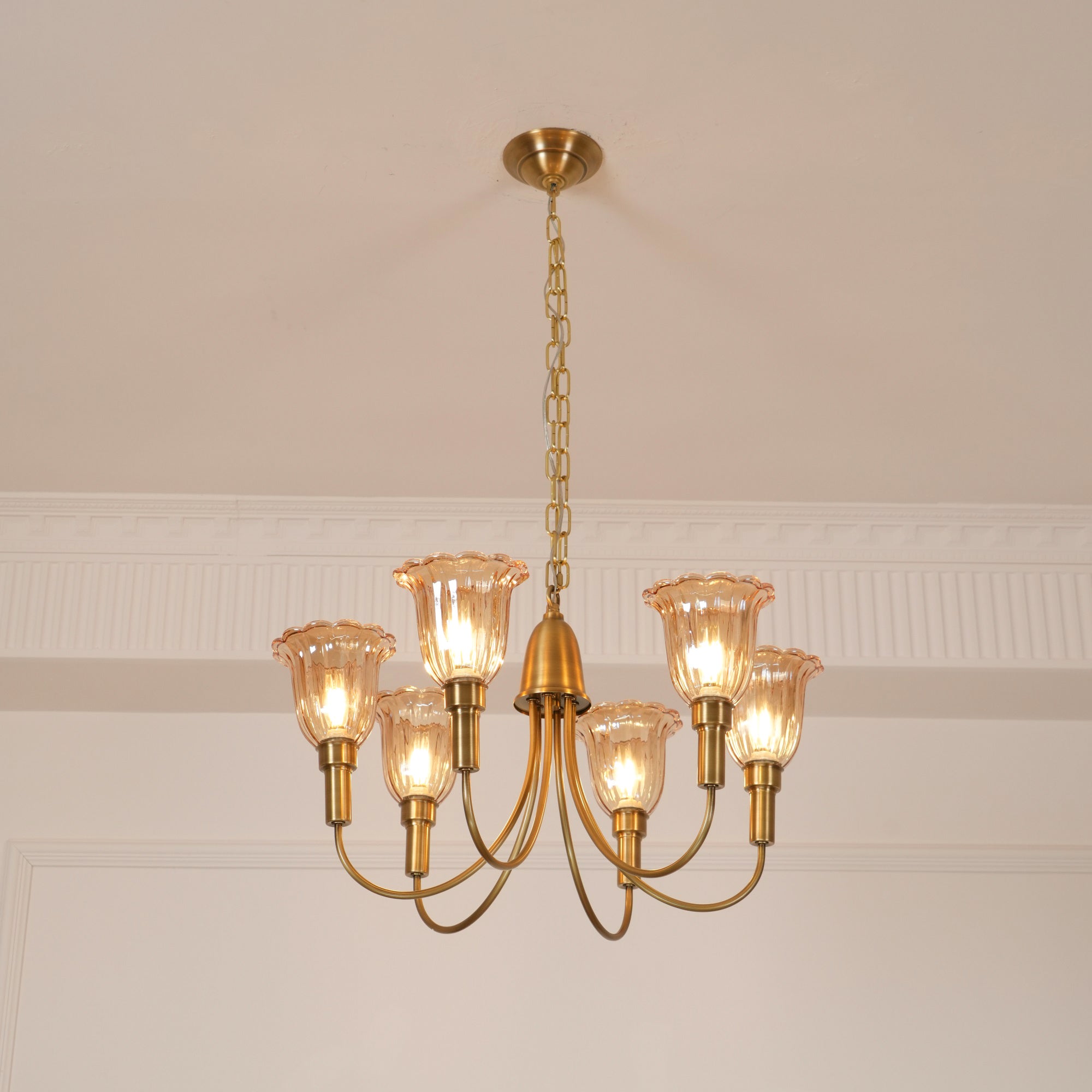 Tempo Vintage Art Deco Metal Brass Chandelier - Lamp Copper