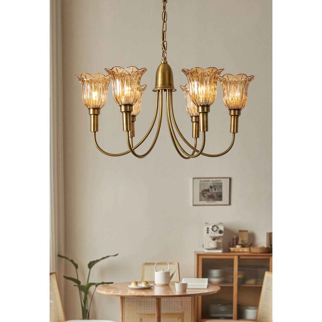 Tempo Vintage Art Deco Metal Brass Chandelier - Lamp Copper