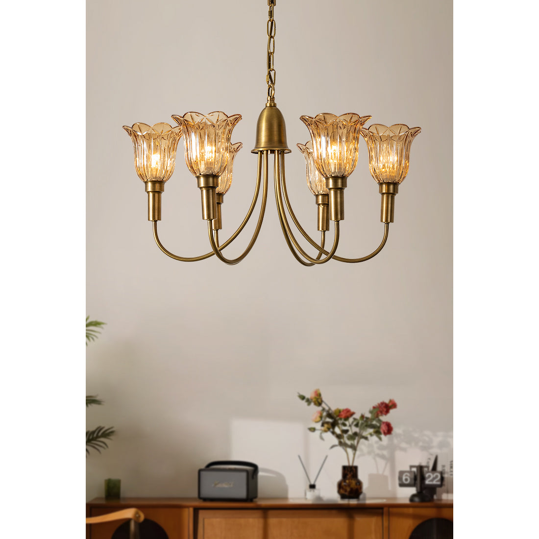 Tempo Vintage Art Deco Metal Brass Chandelier - Lamp Copper