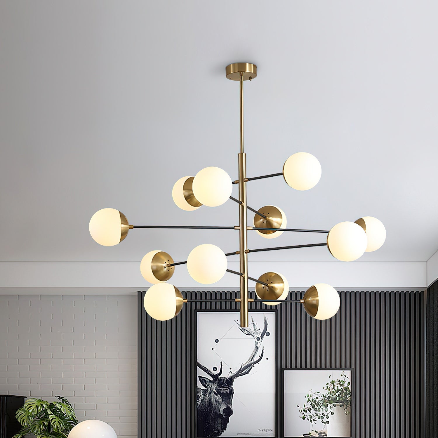 Ultra Modern Minimalist Brass Metal Glass Chandelier - Lamp Copper
