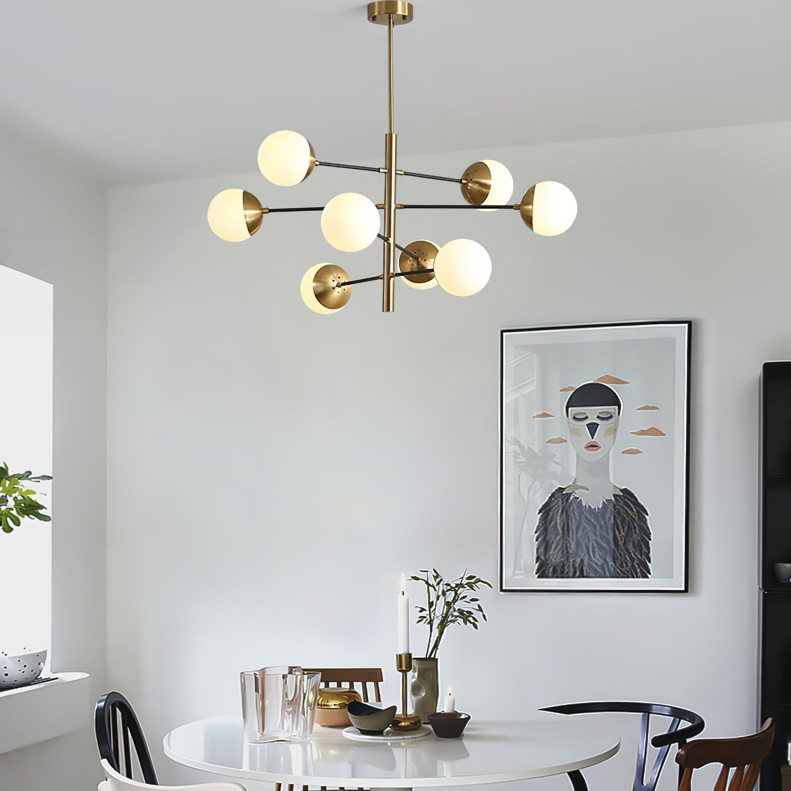 Ultra Modern Minimalist Brass Metal Glass Chandelier - Lamp Copper