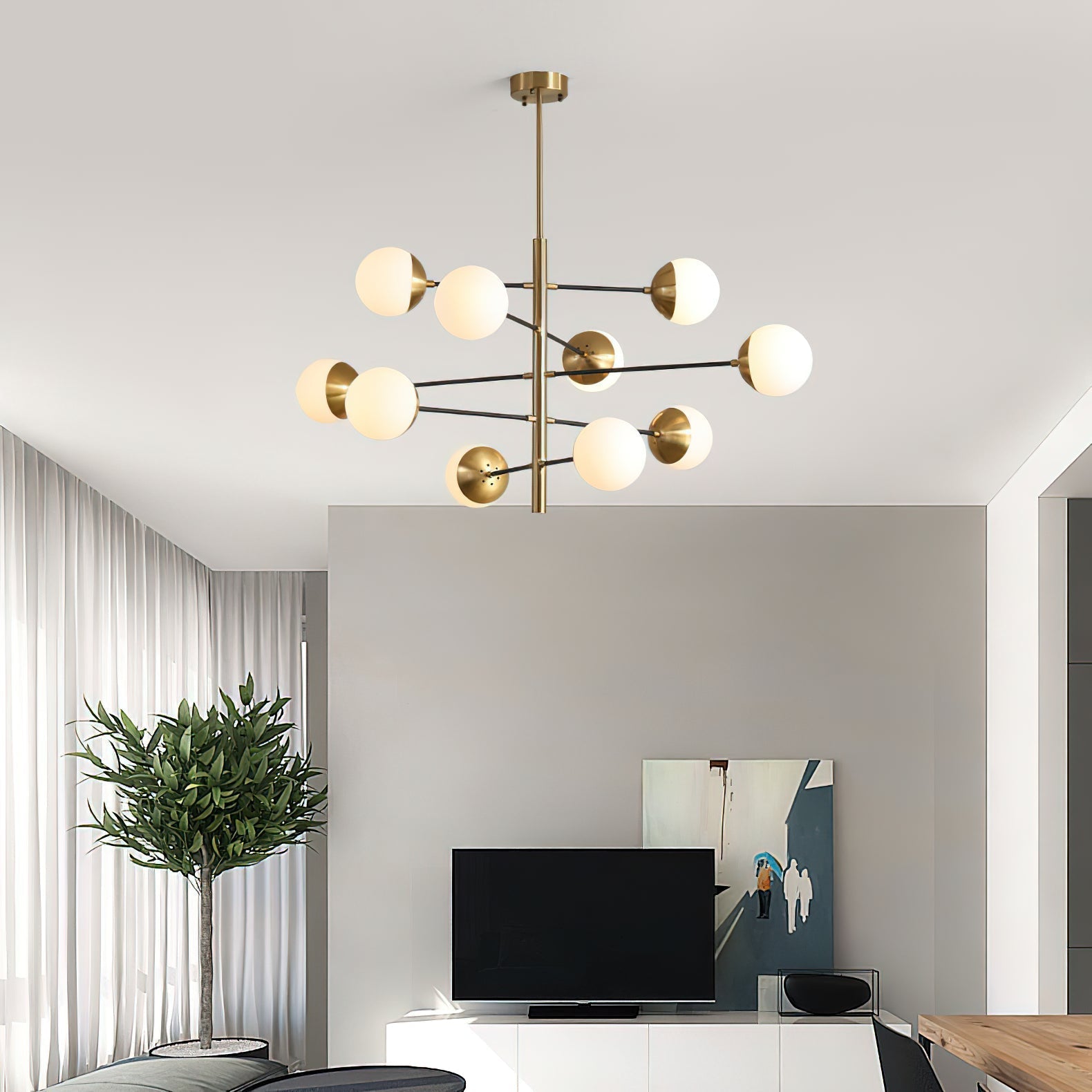 Ultra Modern Minimalist Brass Metal Glass Chandelier - Lamp Copper