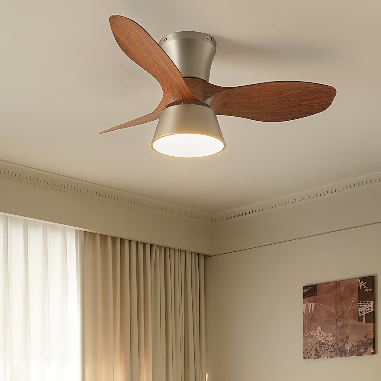 Zanorir Modern Minimalist Natural Wooden Acrylic Ceiling Fan Light - Lamp Copper
