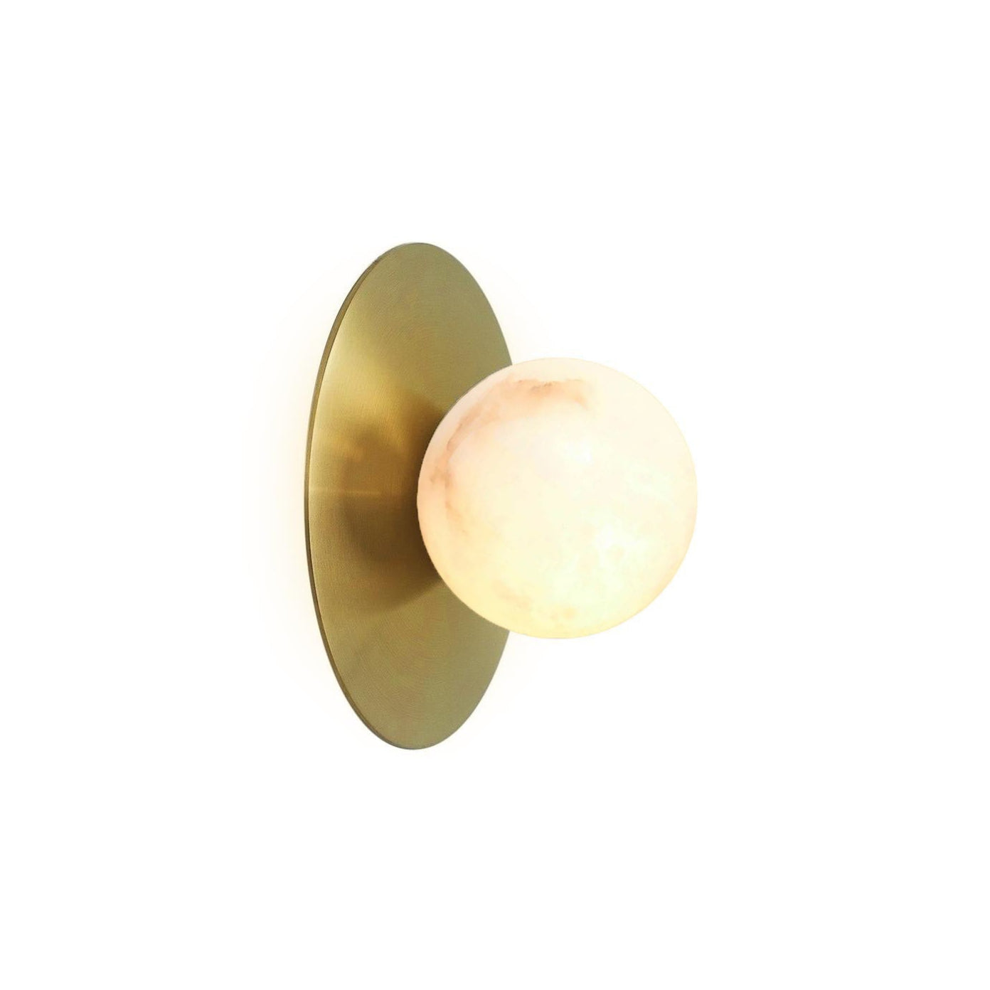 Glow Modern Minimalist Round Metal Alabaster Sconce Wall Lamp - Lamp Copper