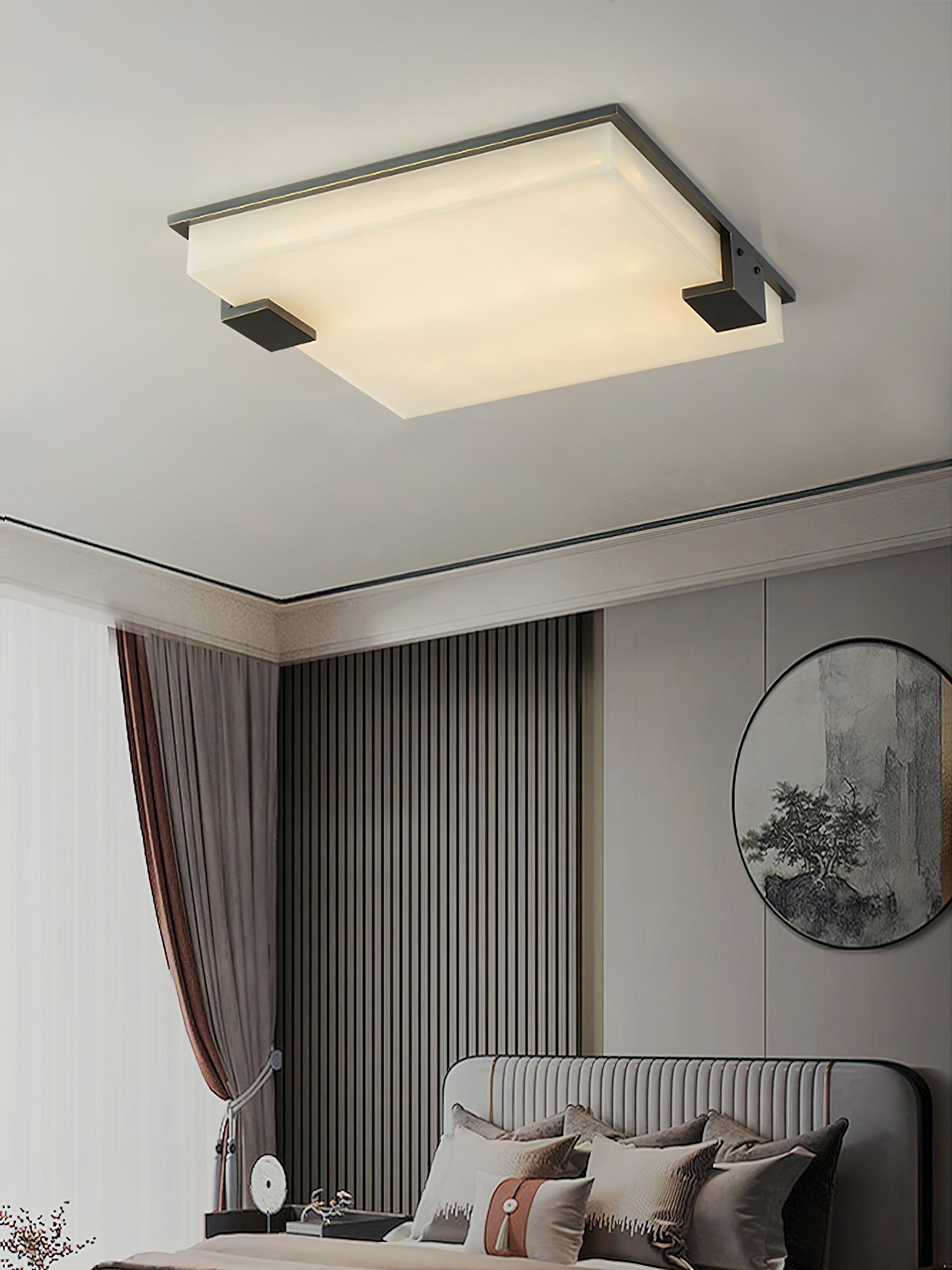 Muse Modern Minimalist Alabaster Flush Mount Ceiling Light - Lamp Copper