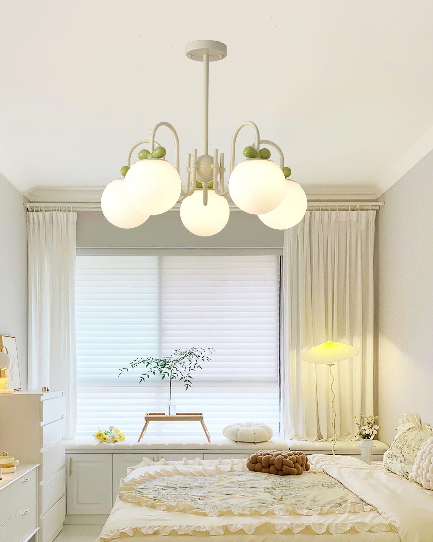 Cherry Chandelier Frosted Globe Branches Cream - Letslighting