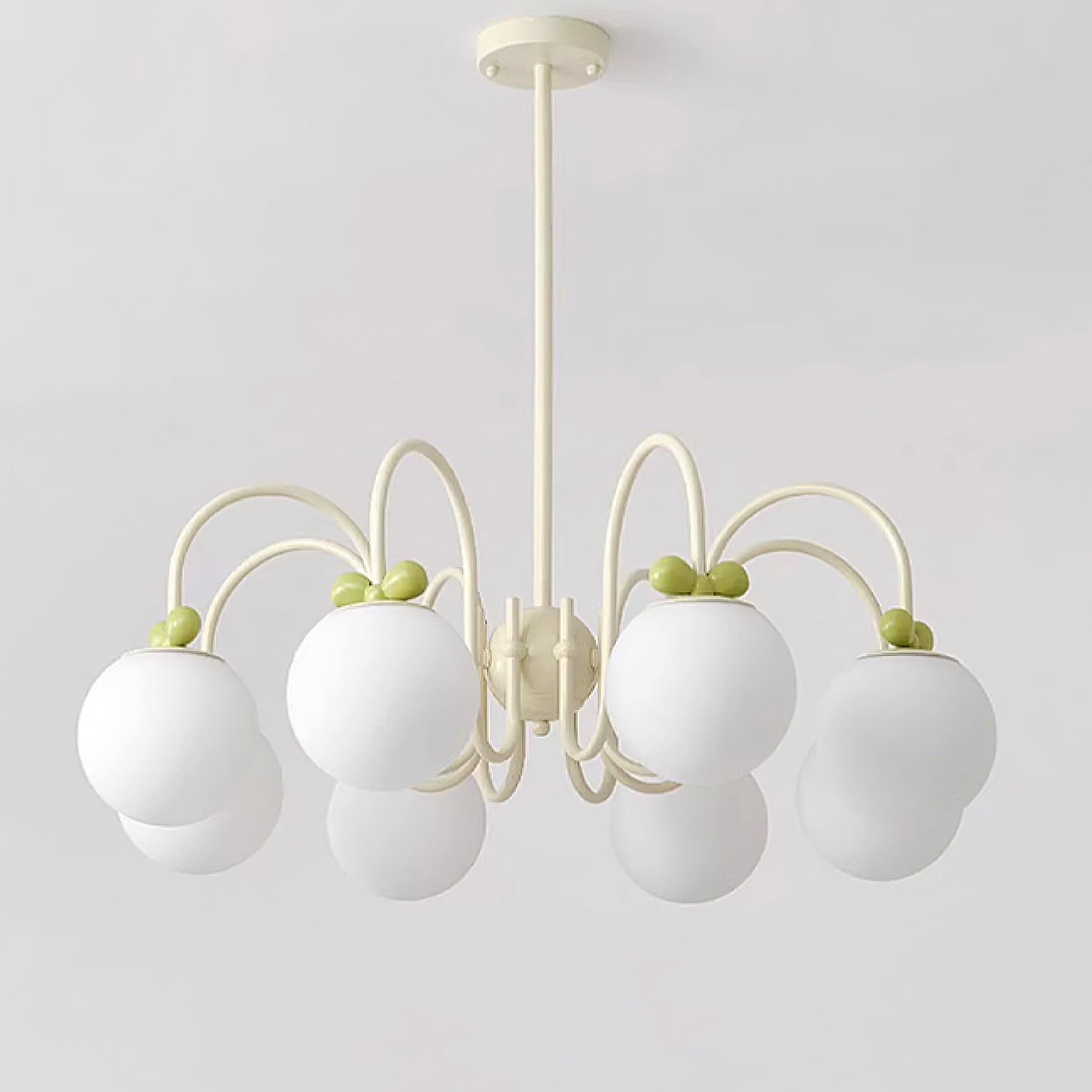 Cherry Chandelier Frosted Globe Branches Cream - Letslighting