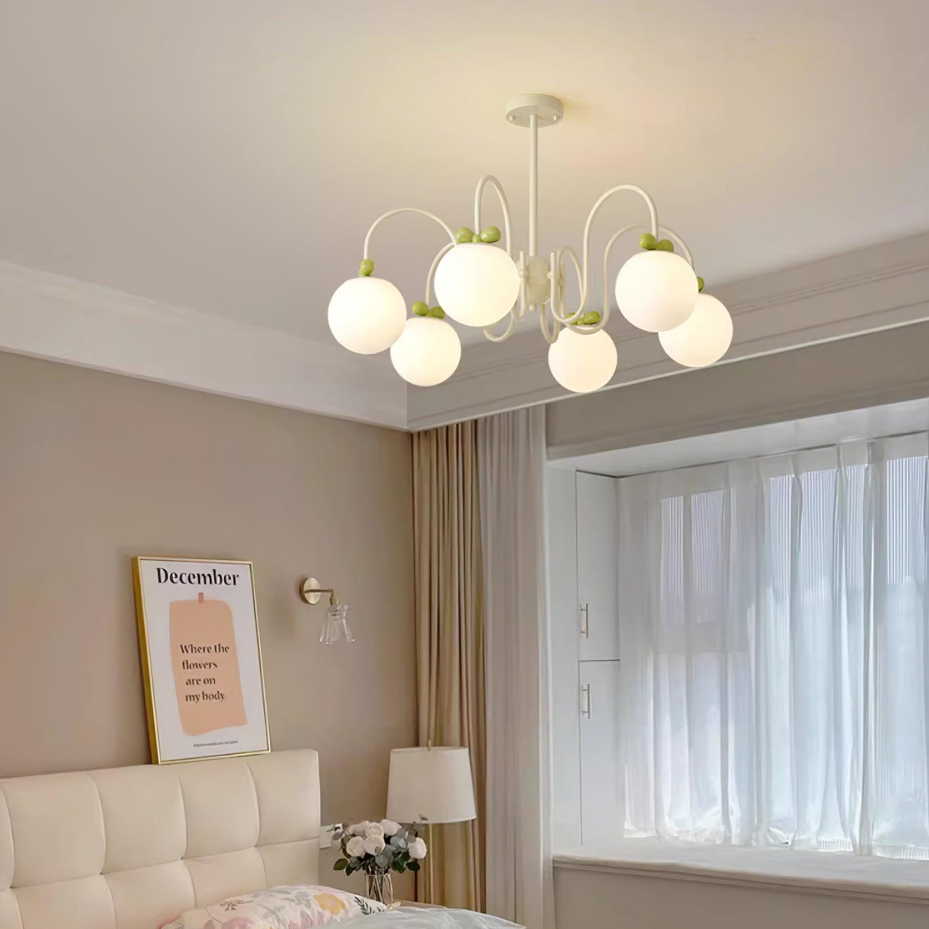 Cherry Chandelier Frosted Globe Branches Cream - Letslighting
