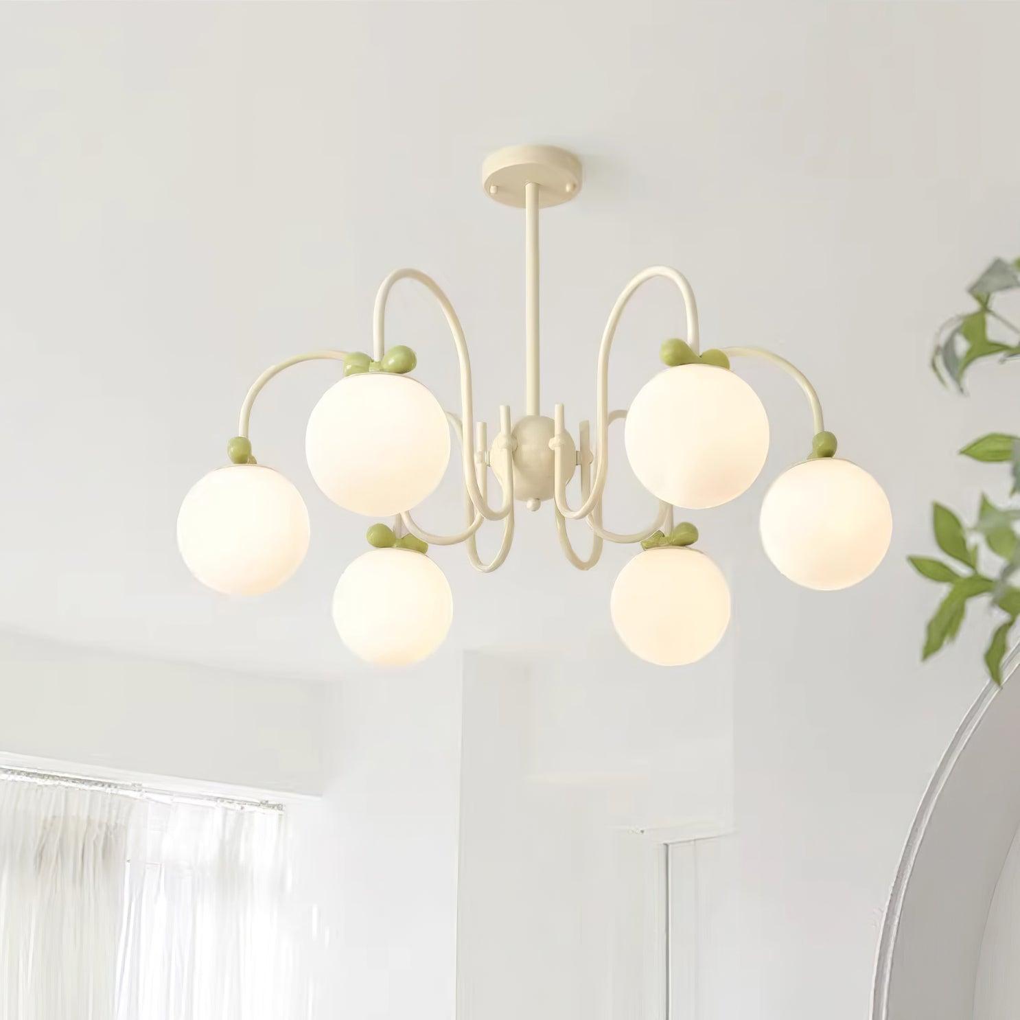 Cherry Chandelier Frosted Globe Branches Cream - Letslighting