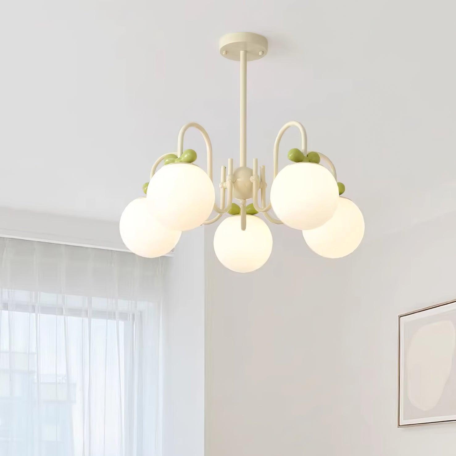 Cherry Chandelier Frosted Globe Branches Cream - Letslighting