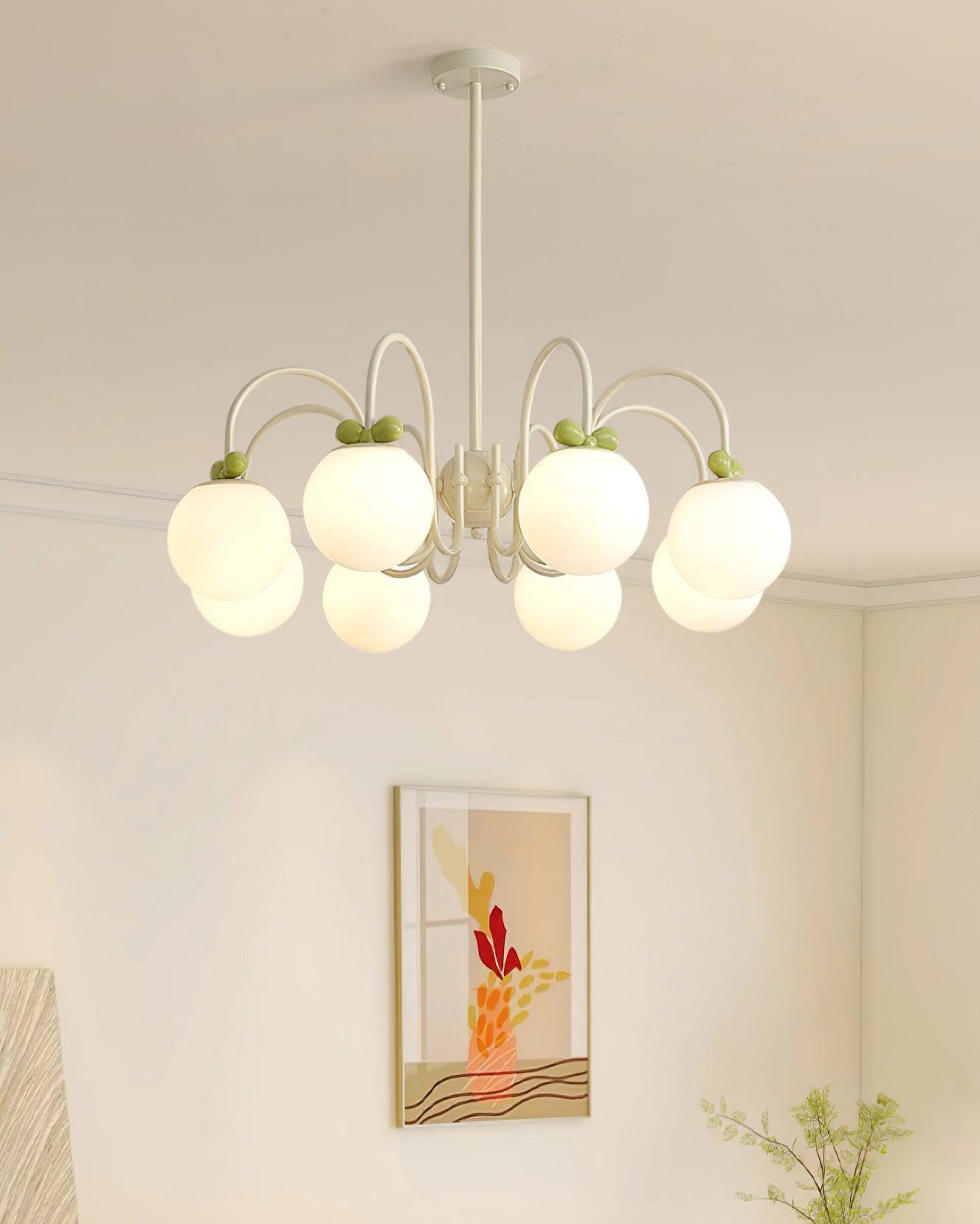 Cherry Chandelier Frosted Globe Branches Cream - Letslighting