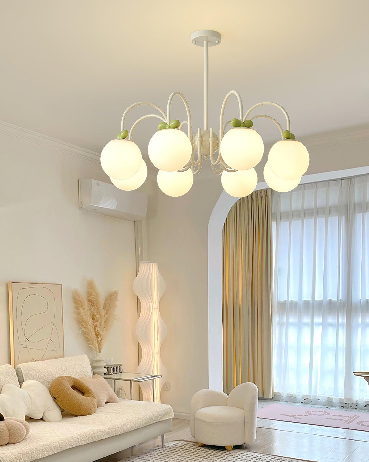 Cherry Chandelier Frosted Globe Branches Cream - Letslighting