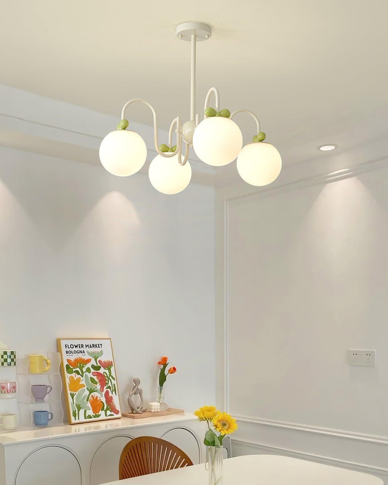 Cherry Chandelier Frosted Globe Branches Cream - Letslighting