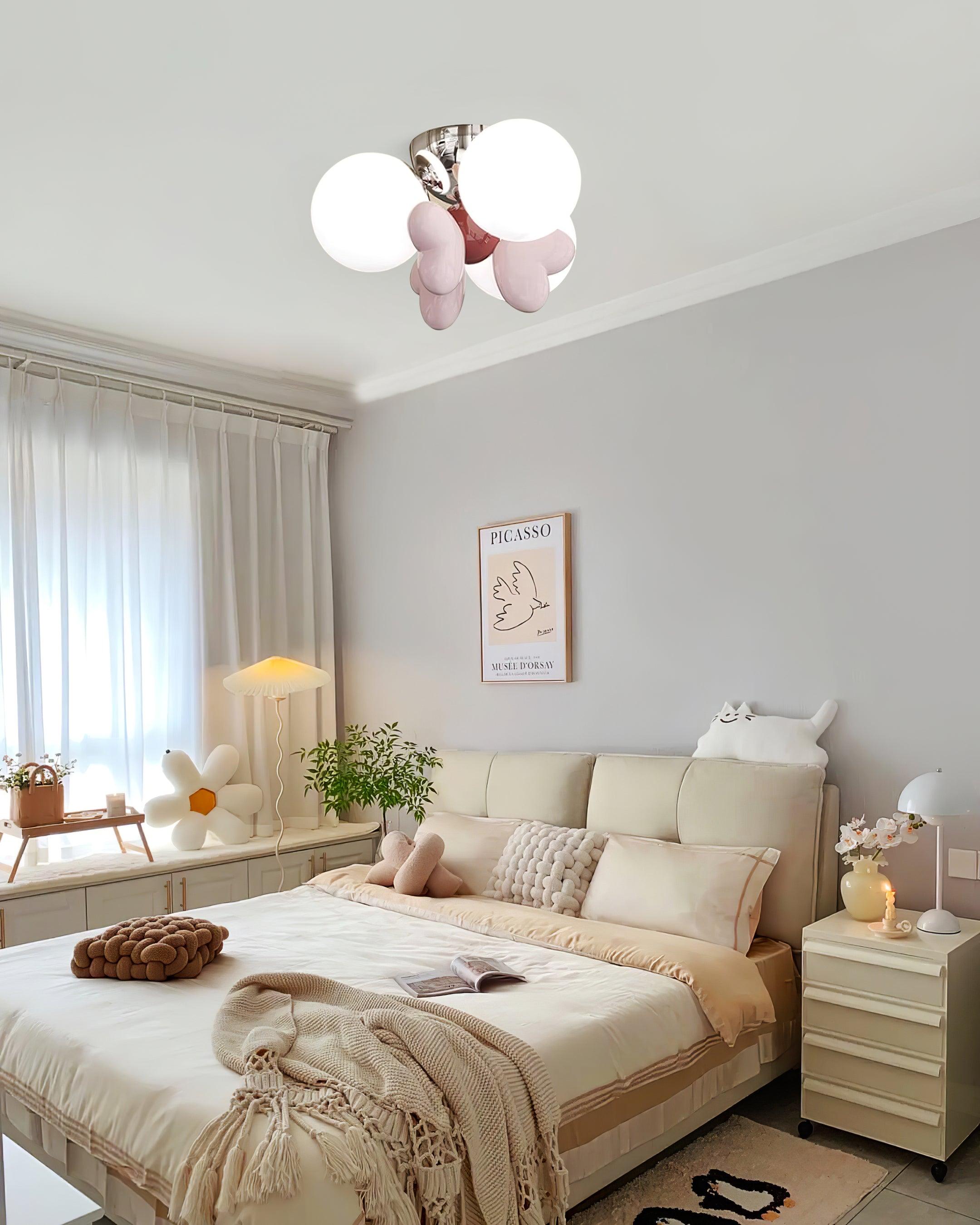 Nica Ceiling Lamp Cream Globe Cluster Modern Bedroom - Letslighting