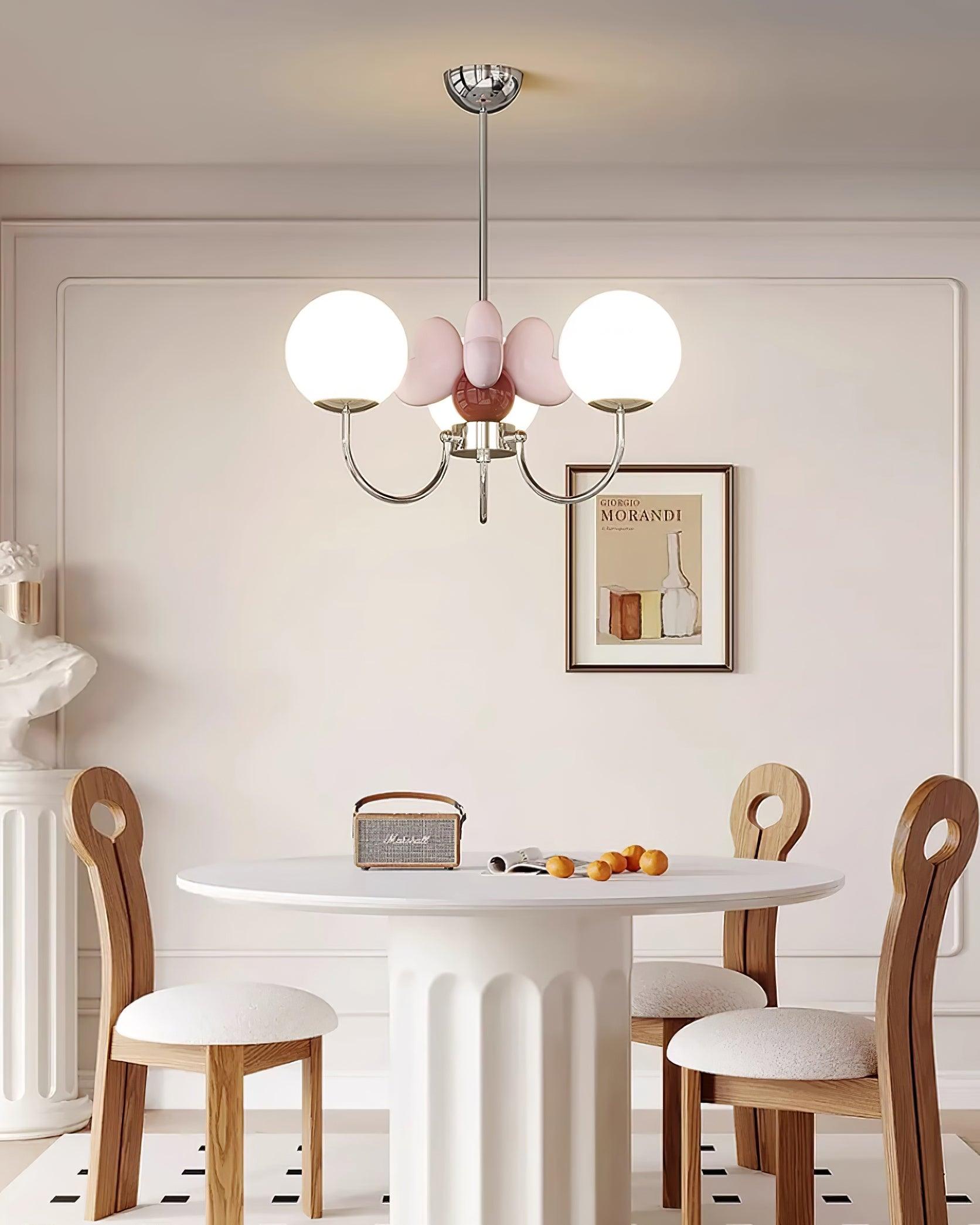 Nica Chandelier Pink Porcelain Petals Frosted Globes - Letslighting