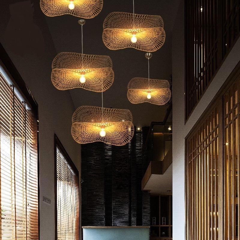 Ritta Suspension Linéaire Vintage, Rotin, Bois, Salon