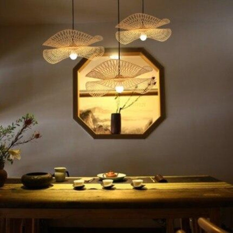 Ritta Suspension Linéaire Vintage, Rotin, Bois, Salon