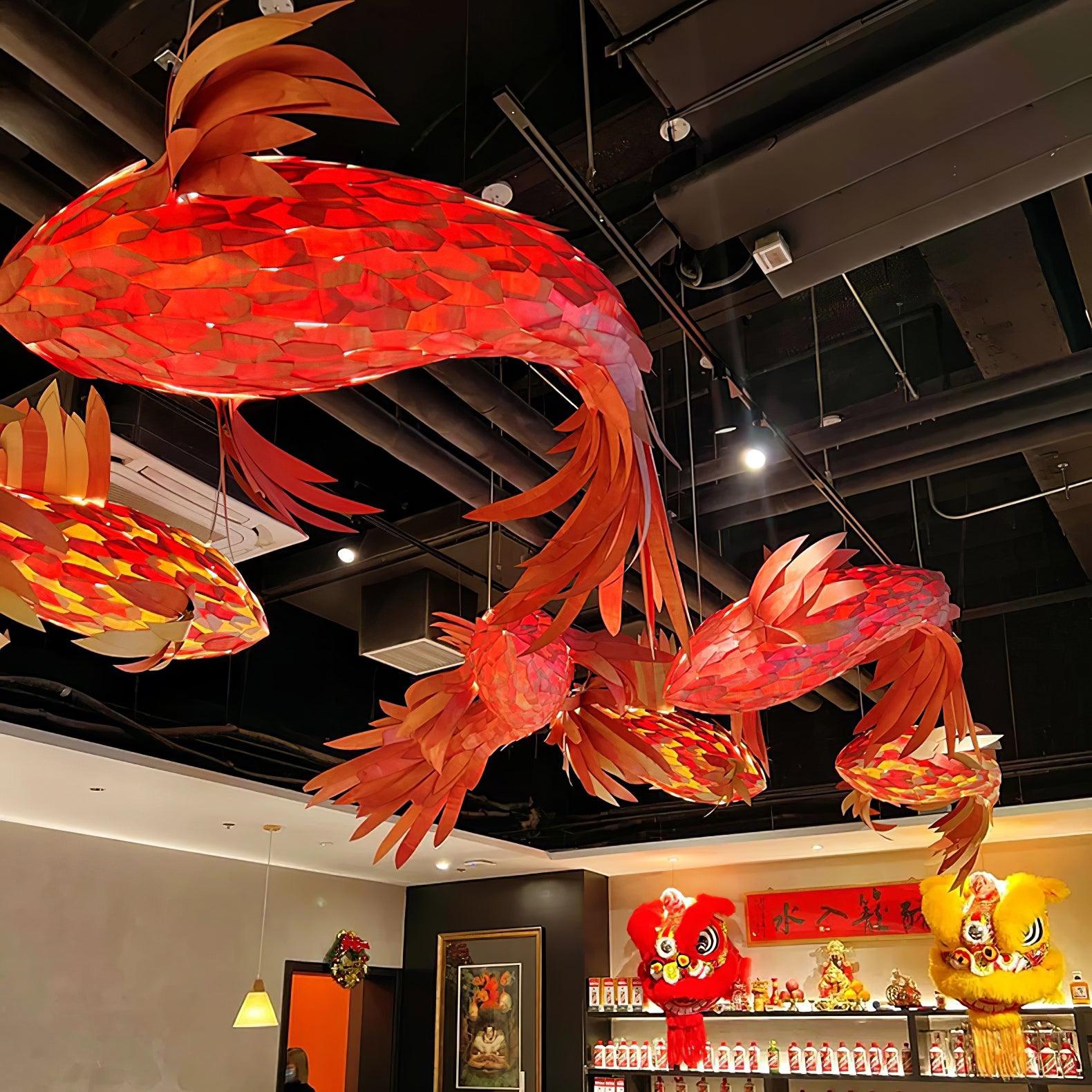 Vamararae Crimson Swirl Koi Pendant Light - Blowlighting