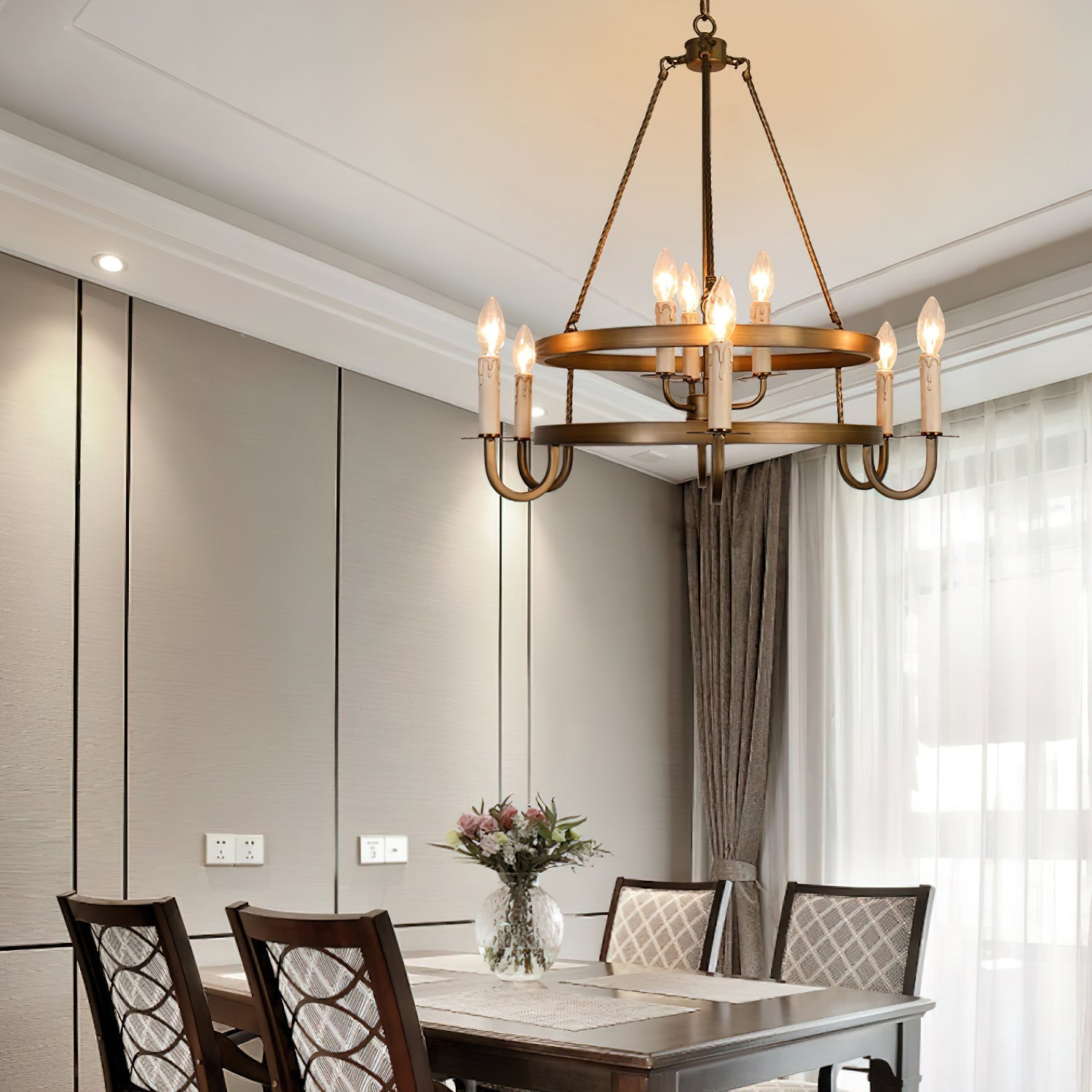 Woven Classic Wagon Wheel Plastic Chandelier - Lamp Copper