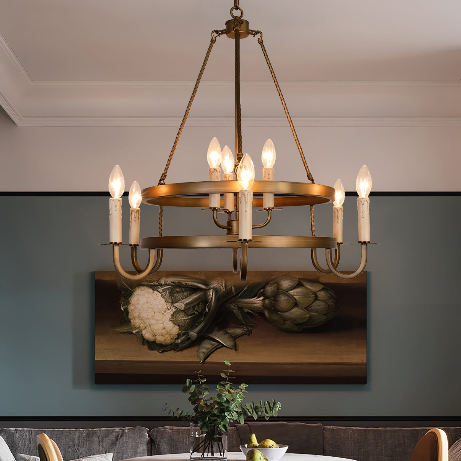 Woven Classic Wagon Wheel Plastic Chandelier - Lamp Copper