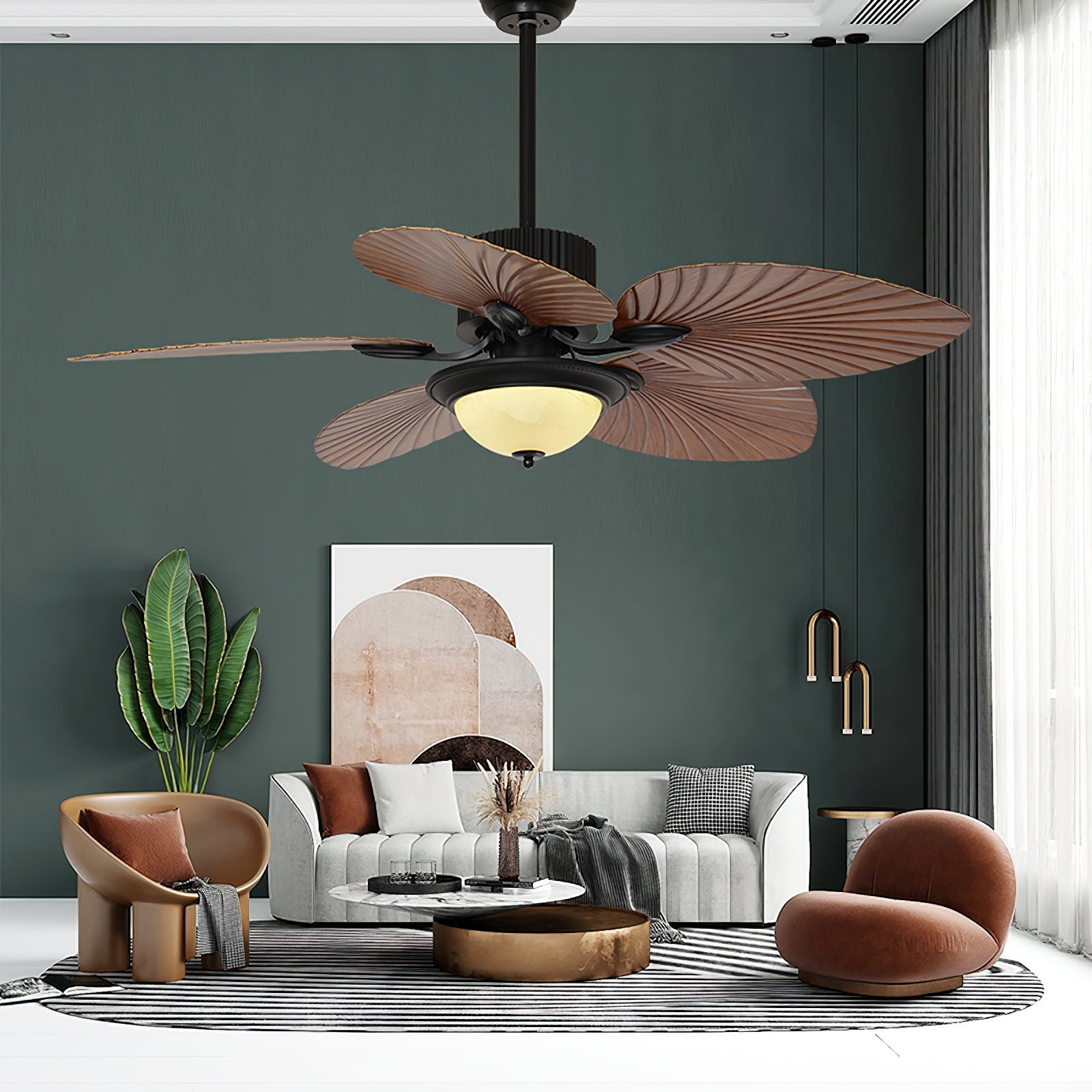 Yearn Natural Classic Walnut Acrylic Ceiling Fan Light - Lamp Copper