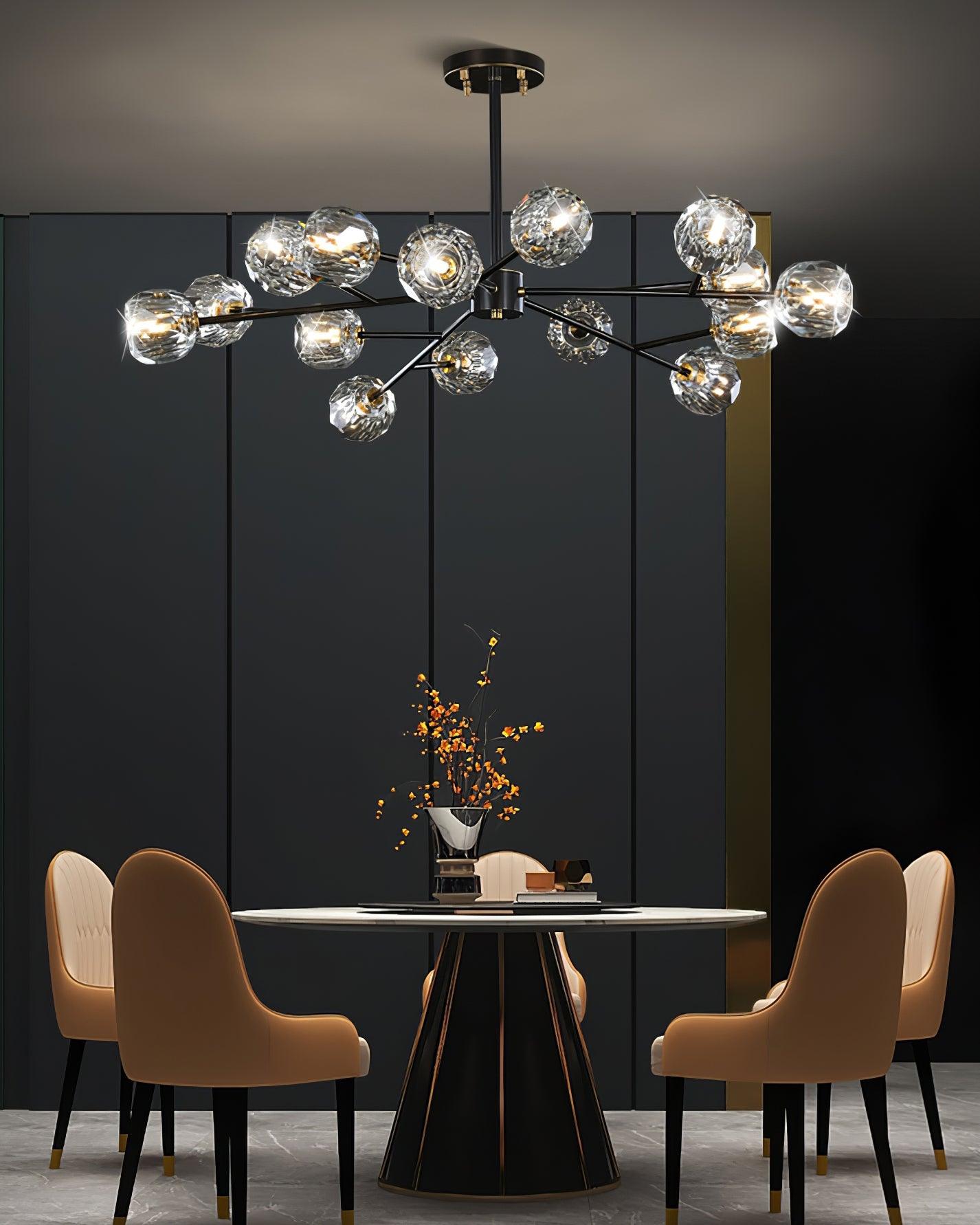 Crystal Ball Chandelier Brass Black Faceted - Letslighting
