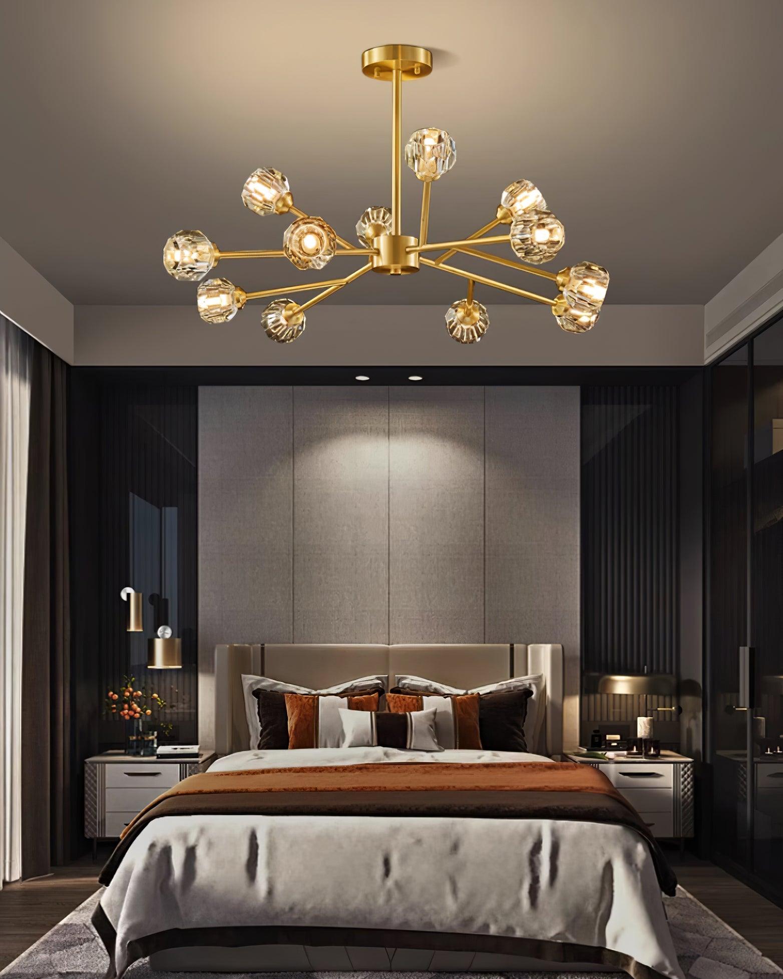 Crystal Ball Chandelier Brass Black Faceted - Letslighting
