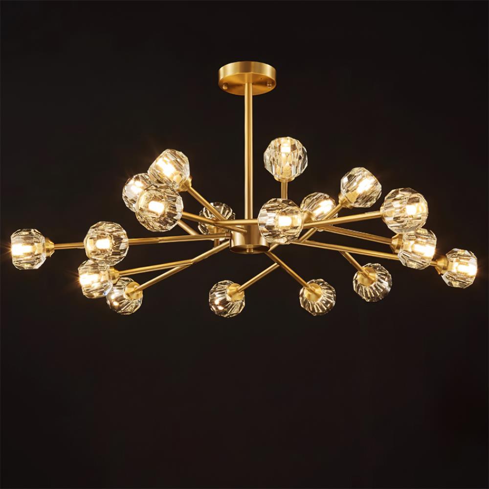 Crystal Ball Chandelier Brass Black Faceted - Letslighting