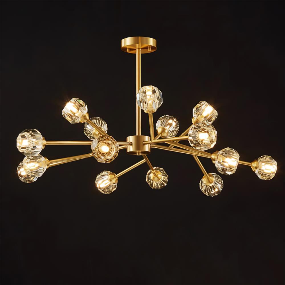 Crystal Ball Chandelier Brass Black Faceted - Letslighting